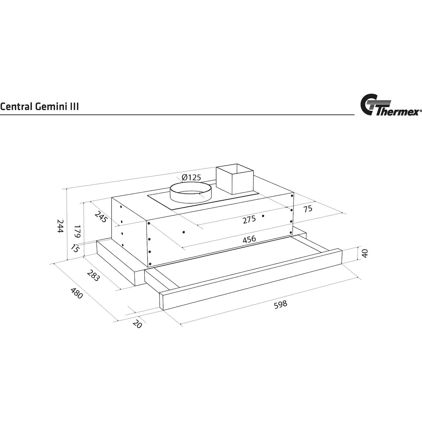 ktgiページ THERMEX CENTRAL GEMINI III KJØKKENHETTE SKAPINTEGRERT 60CM