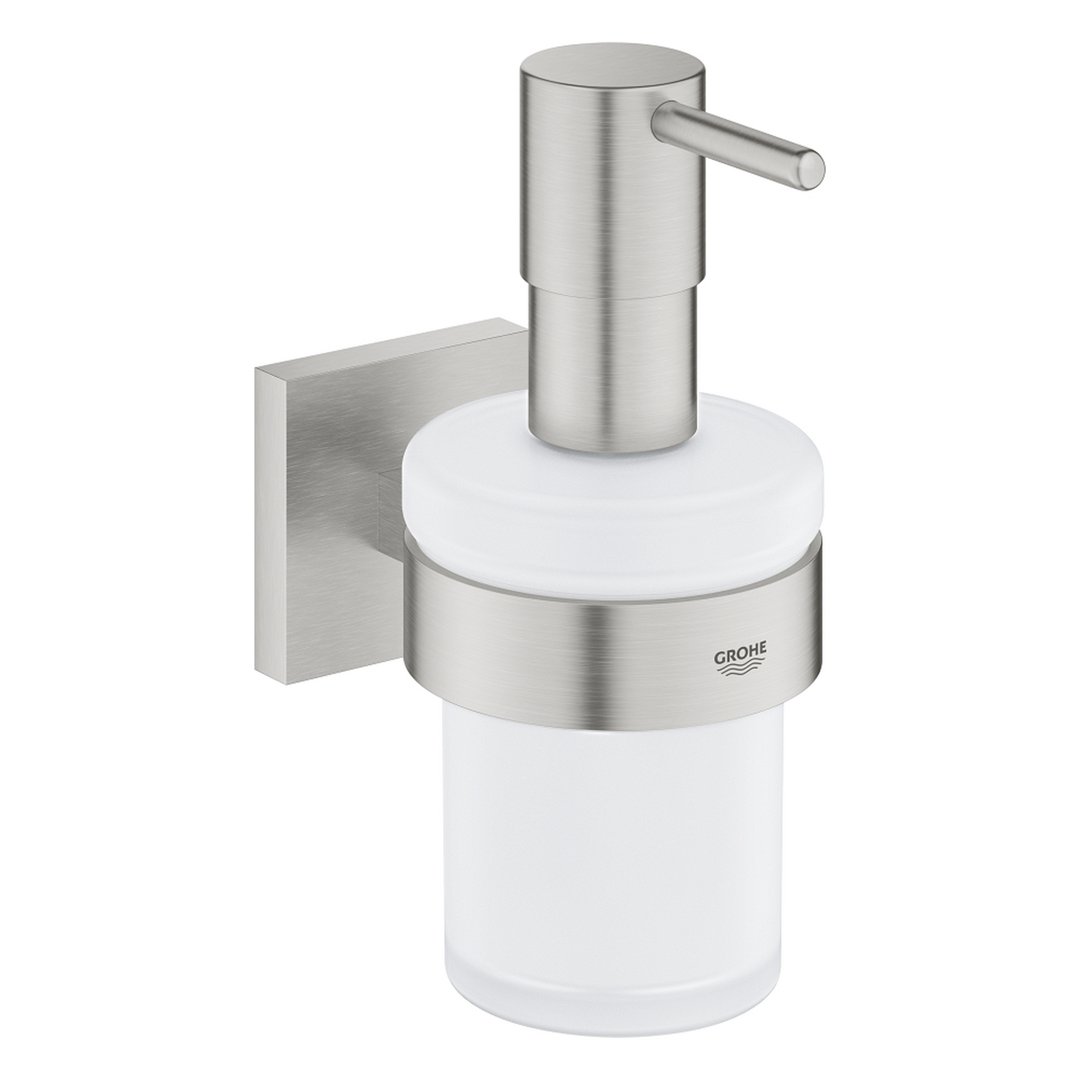GROHE START CUBE såpedispenser m/holder glass/metall Supersteel