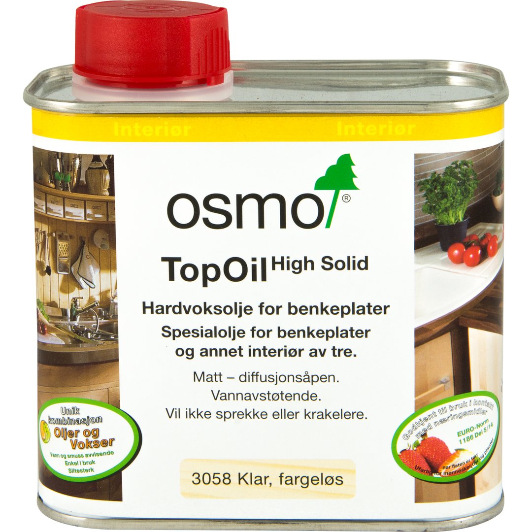 Hardvoksolje 3058 Topoil Hardvoks-Olje TopOil er spesielt designet for bruk på benkeplater og møbler, men kan også benyttes på vegg, tak og andre interiørdetaljer.