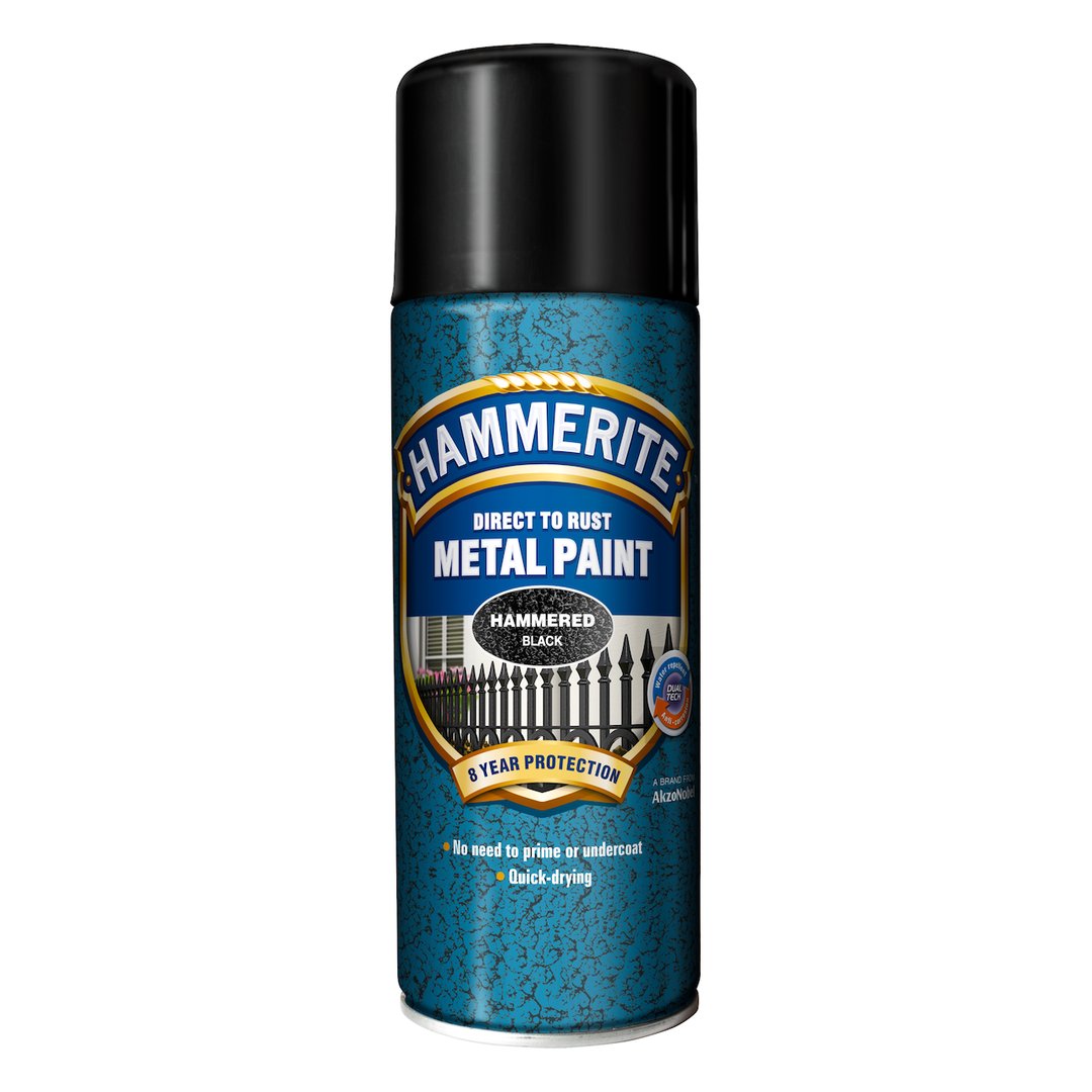 Hammerite hammer effect Lakken fungerer som en primer, grunning og overflatefinish. Beskytter mot rust og gir en hard og slitesterk overflate.