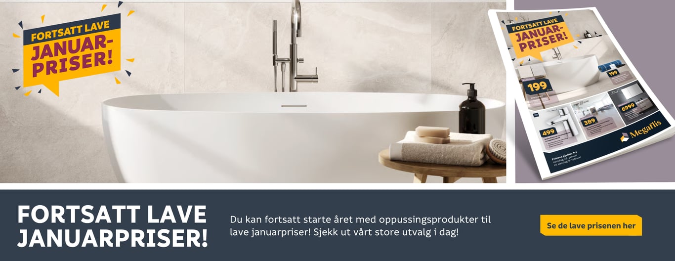 Fortsatt lave januarpriser hos megaflis! Masse lave priser på oppussingsprodukter!
