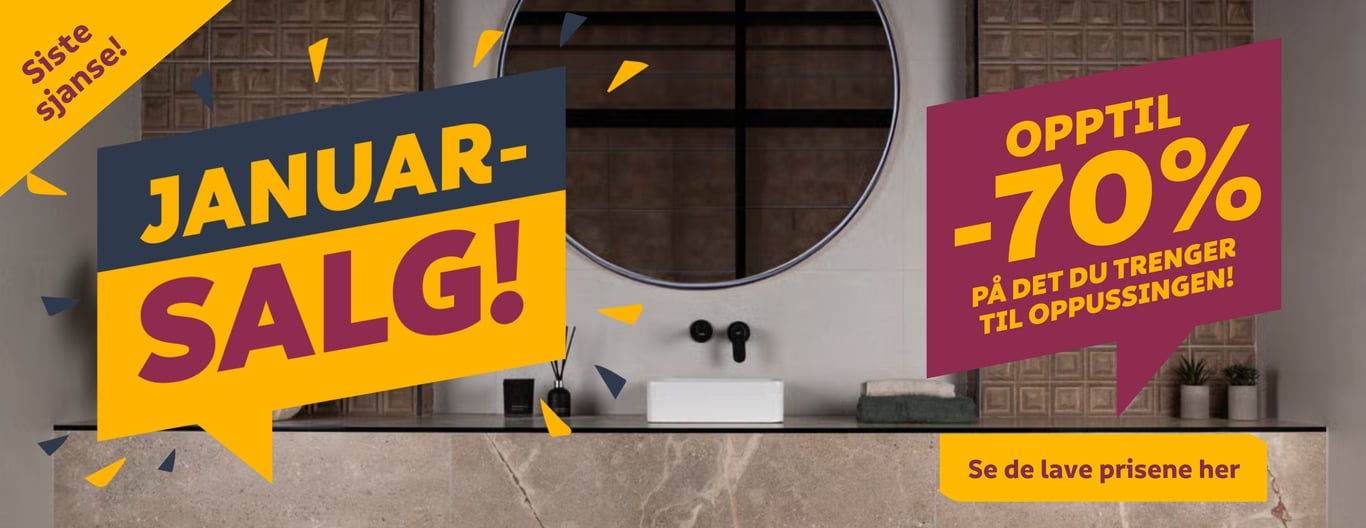 Januarsalg hos megaflis med opptil 70% rabatt på det du trenger til oppussingen!