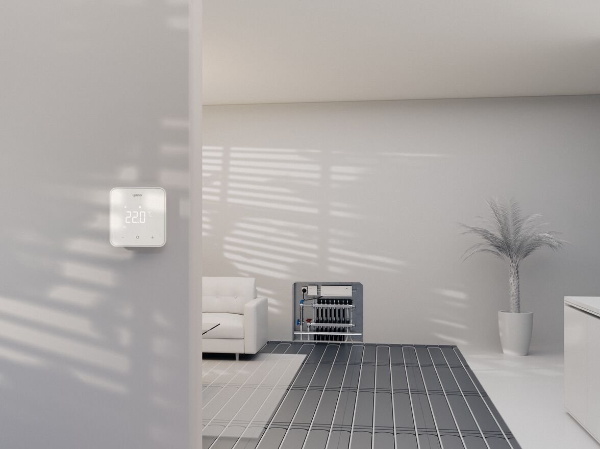 Vannbåren gulvvarme installert i bolig med Uponor PEX-rør og fordelersystem