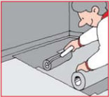 14. Alternativt kan en fiberdukmonteres som et innlegg i multicoat-laget. Totalforbruk: 1,6 kg Multicoat pr. m2 for å oppfylle det nasjonale krav om 1 mm ferdigherdet membran.