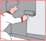 9. Påfør Multicoat i et jevnt lag på veggen. Benytt en korthåret rulle (mohair). Forbruket er minst 0,5 kg pr. m2 pr. påføring.