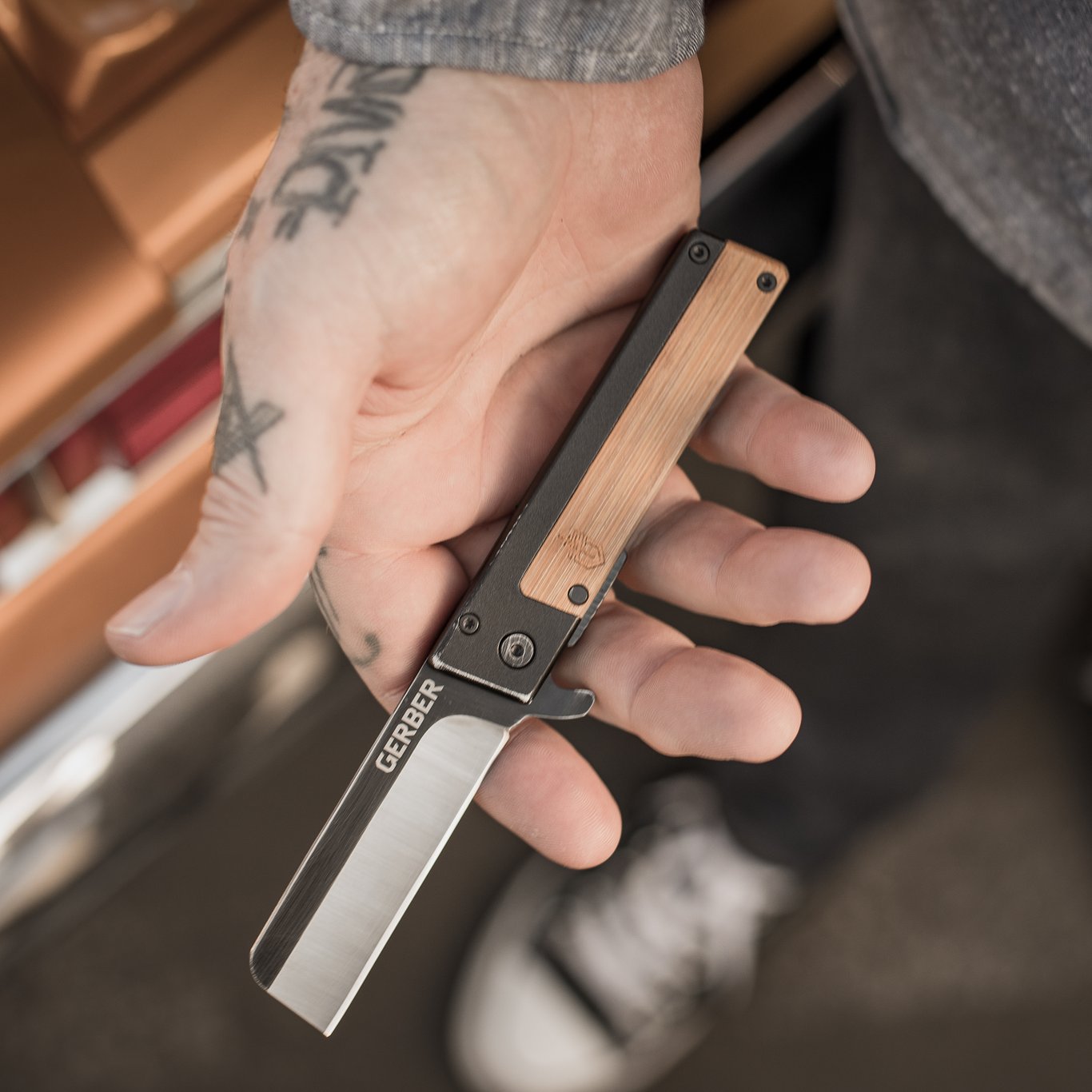 GERBER QUADRANDT MODERN FOLDEKNIV BAMBUS GERBER QUADRANDT MODERN FOLDEKNIV BAMBUS