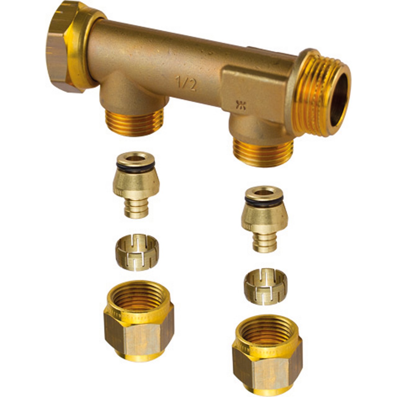 UPONOR AQUA PLUS FORDELER M/LØPEMUTTER WTR PEX DR 3/4"MT/SN 2X15 C/C 50MM