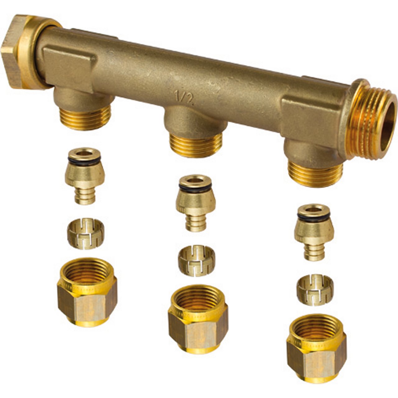 UPONOR AQUA PLUS FORDELER M/LØPEMUTTER WTR PEX DR 3/4"MT/SN 3X15 C/C 50MM