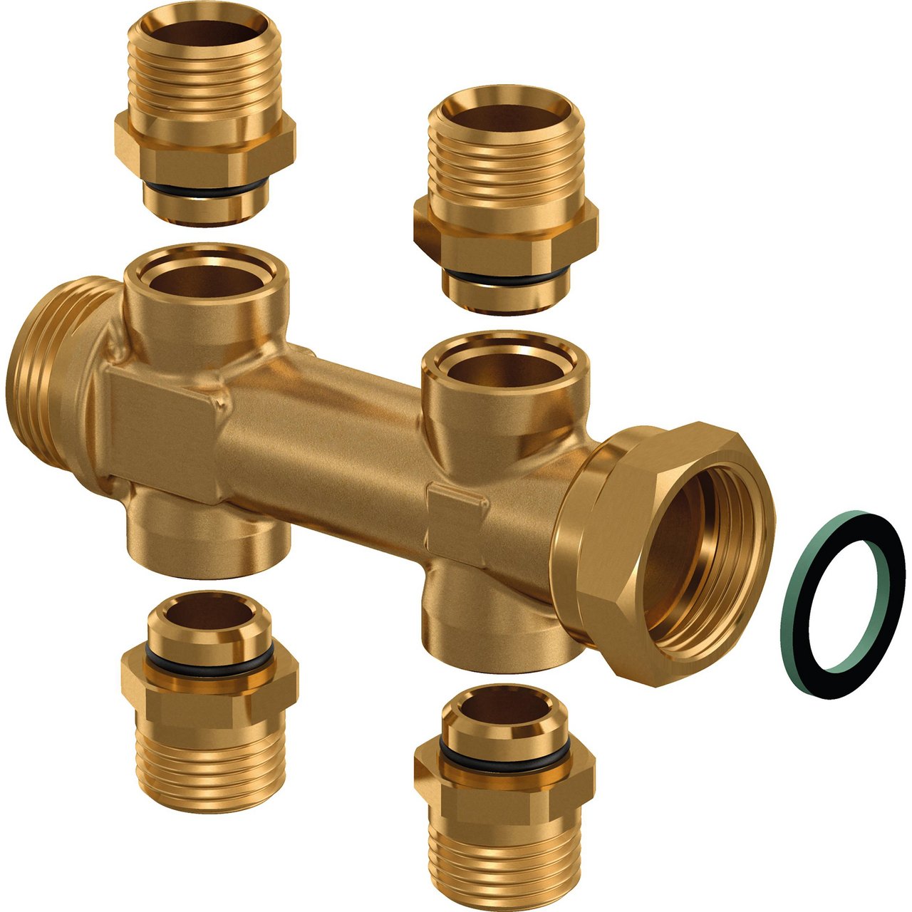 UPONOR AQUA PLUS FORDELER M/LØPEMUTTER WTR DR 3/4"MT/SN 2X2X1/2"MT C/C 50MM