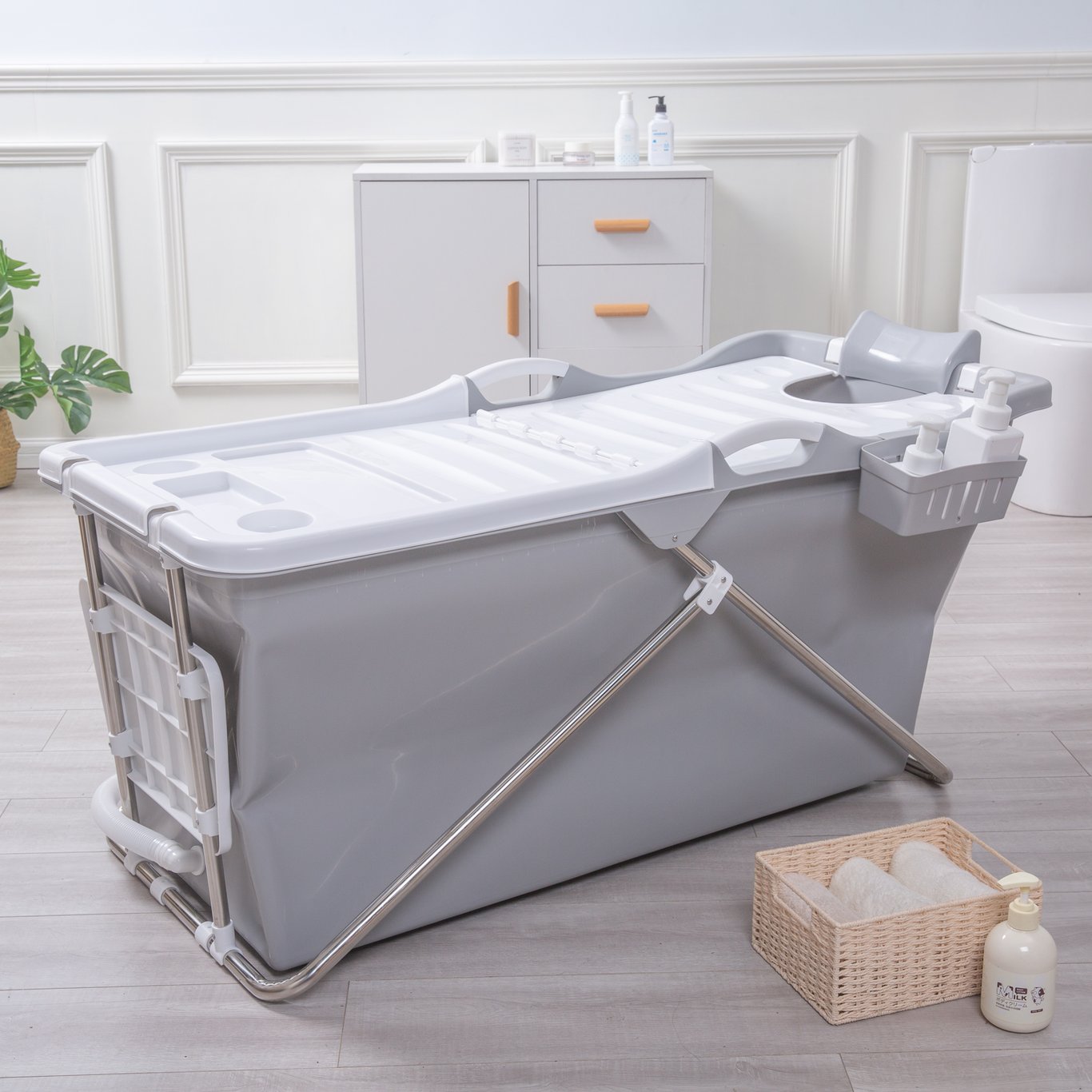 BADEKAR SAMMENLEGGBART M/ NAKKESTØTTE GRÅ BADEKAR SAMMENLEGGBART M/ NAKKESTØTTE GRÅ