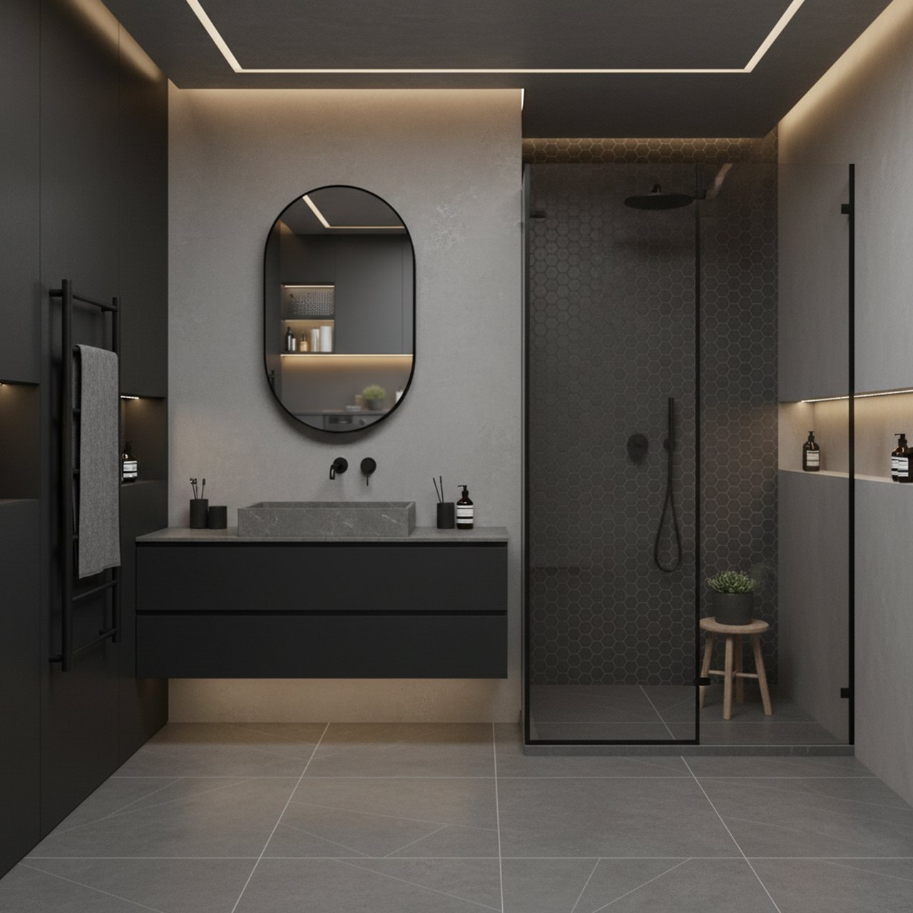 LIND STEEL SPEILSKAP OVAL SORT LIND STEEL SPEILSKAP OVAL SORT