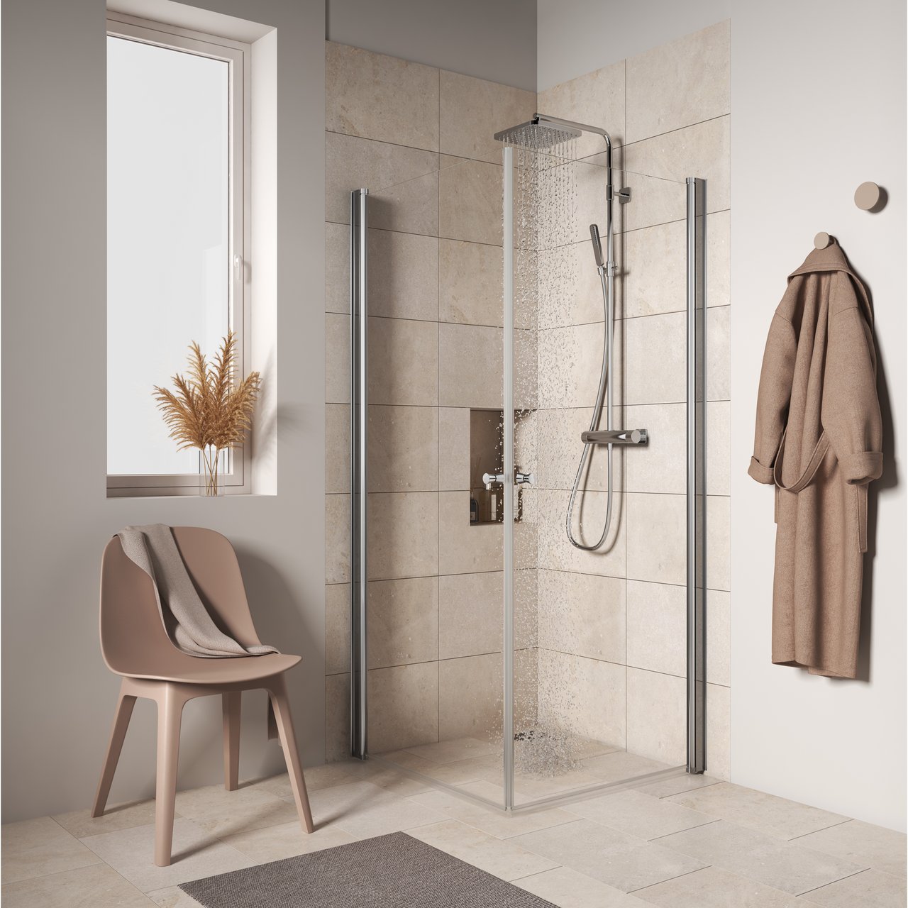 CELESTE RETT DUSJHJØRNE 90X90X190 CM M/ SIKKERHETSFOLIE, KROM CELESTE RETT DUSJHJØRNE 90X90X190 CM M/ SIKKERHETSFOLIE, KROM