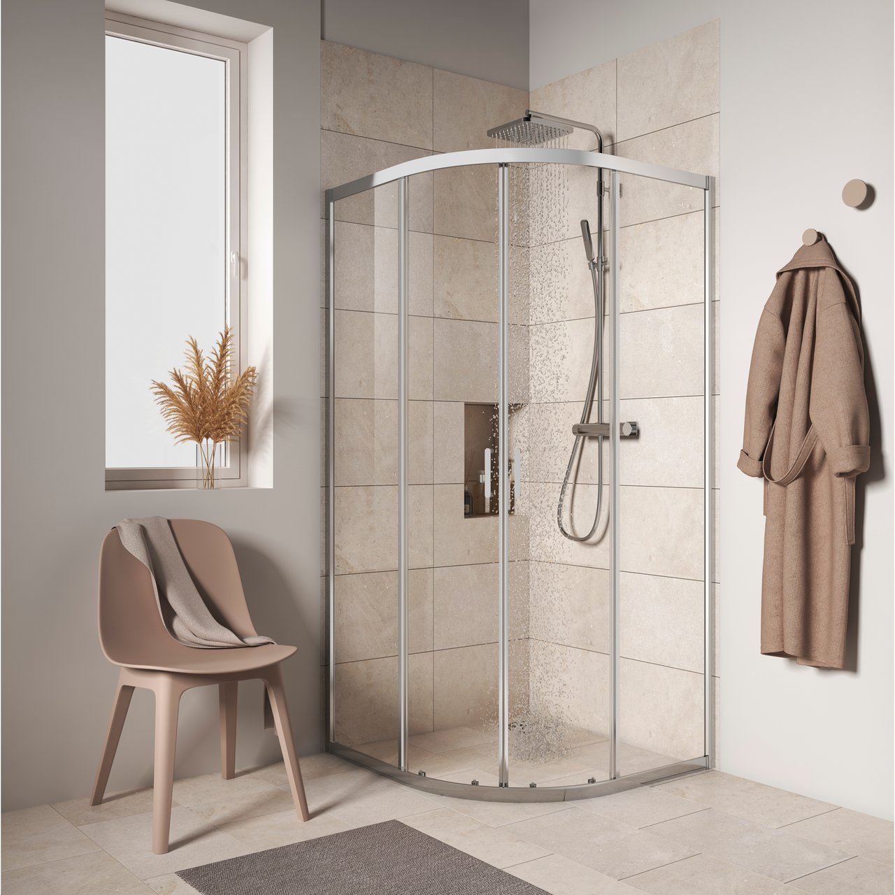 CELESTE MARELLA BUET DUSJHJØRNE 90X90X195 CM M/ SIKKERHETSFOLIE, KROM CELESTE MARELLA BUET DUSJHJØRNE 90X90X195 CM M/ SIKKERHETSFOLIE, KROM