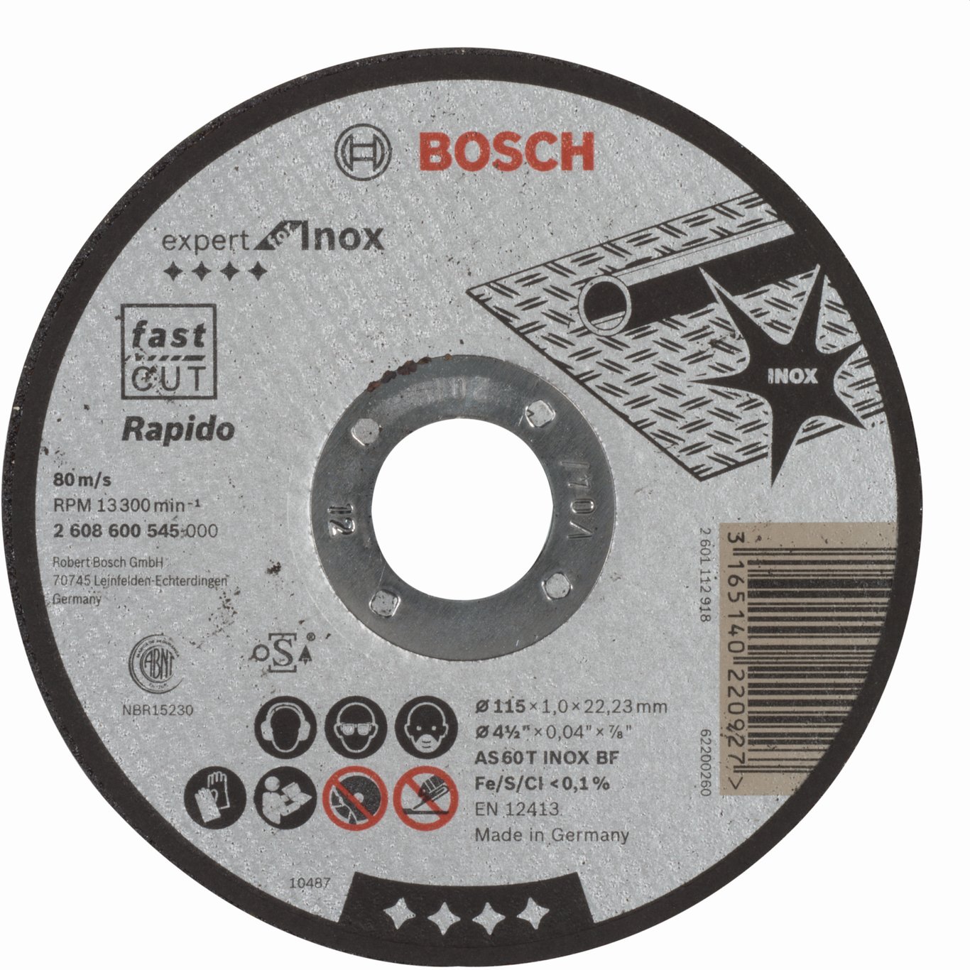 BOSCH KAPPESKIVE Ø115X22.2X1.0 RETT INOX K60 BOSCH KAPPESKIVE Ø115X22.2X1.0 RETT INOX K60