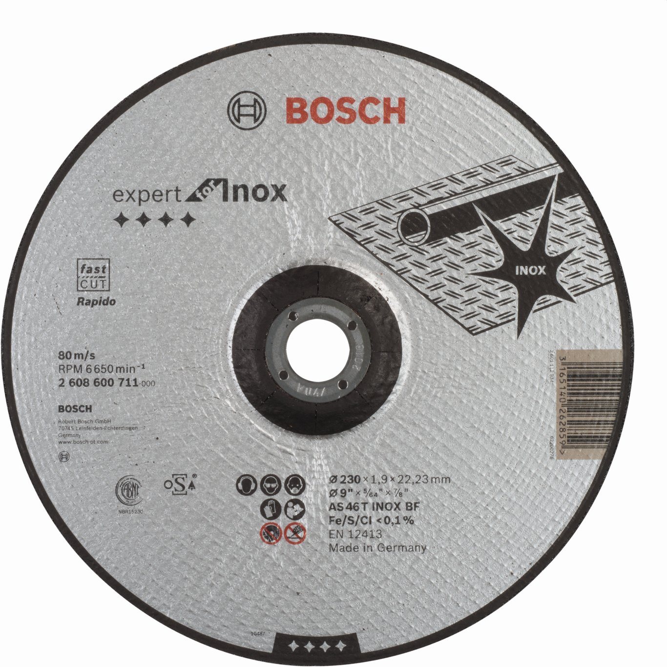 BOSCH KAPPESKIVE Ø230X22.2X1.9 RETT INOX BOSCH KAPPESKIVE Ø230X22.2X1.9 RETT INOX