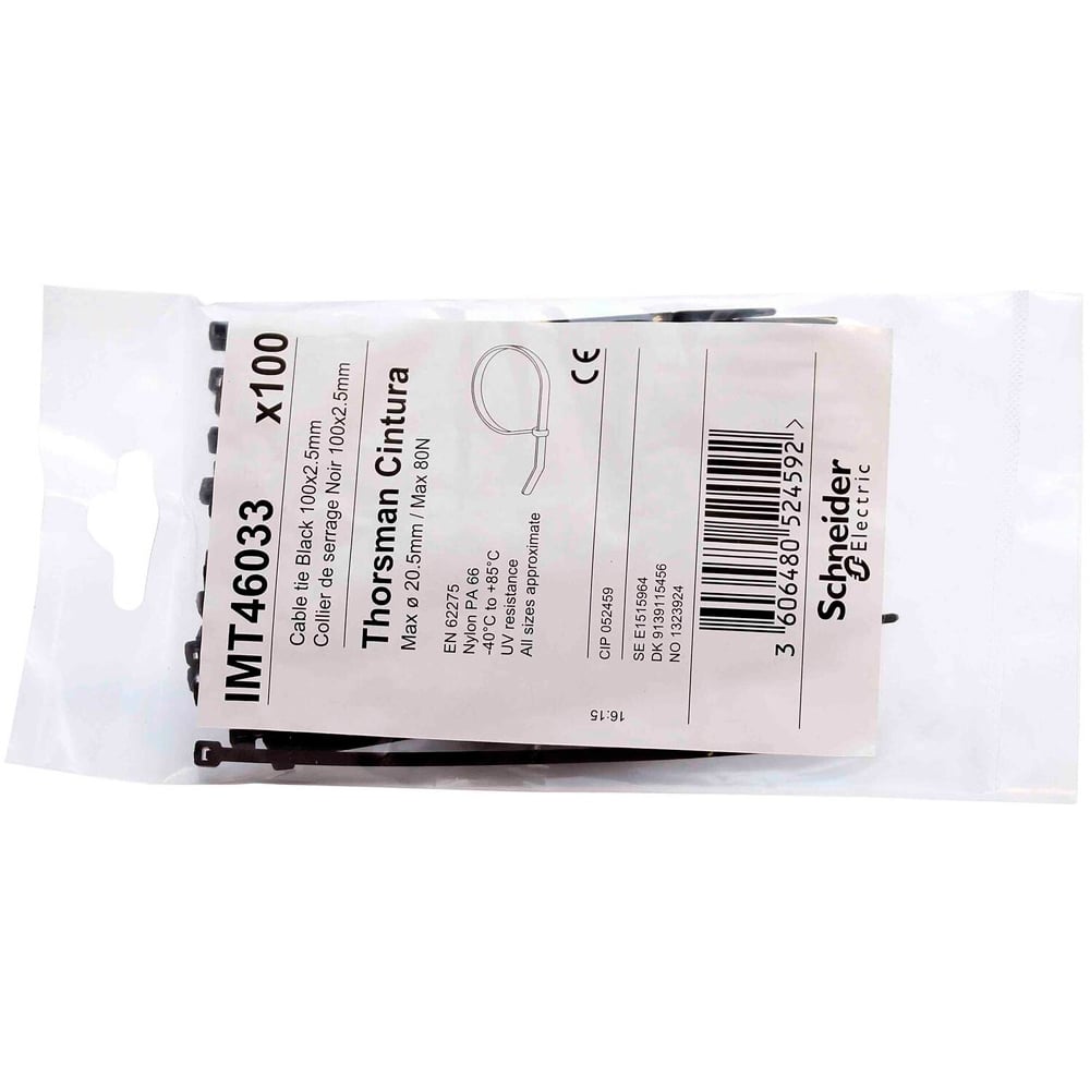 SCHNEIDER STRIPS CINTURA 100X2.5 SORT P100 SCHNEIDER STRIPS CINTURA 100X2.5 SORT P100