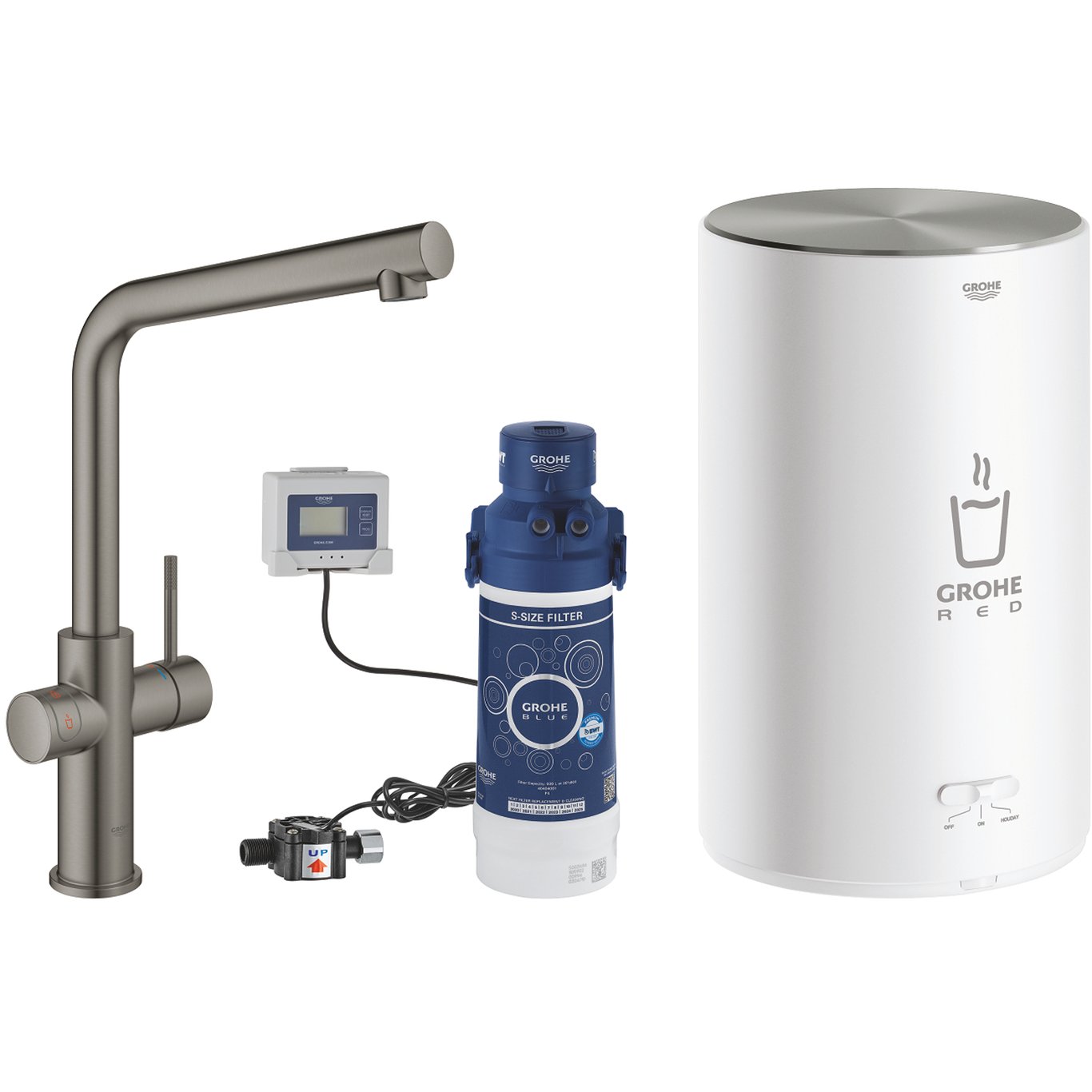 GROHE RED DUO KJØKKENARMATUR OG BEREDER I M-STØRRELSE BØRSTET HARD GRAPHITE GROHE RED DUO KJØKKENARMATUR OG BEREDER I M-STØRRELSE BØRSTET HARD GRAPHITE