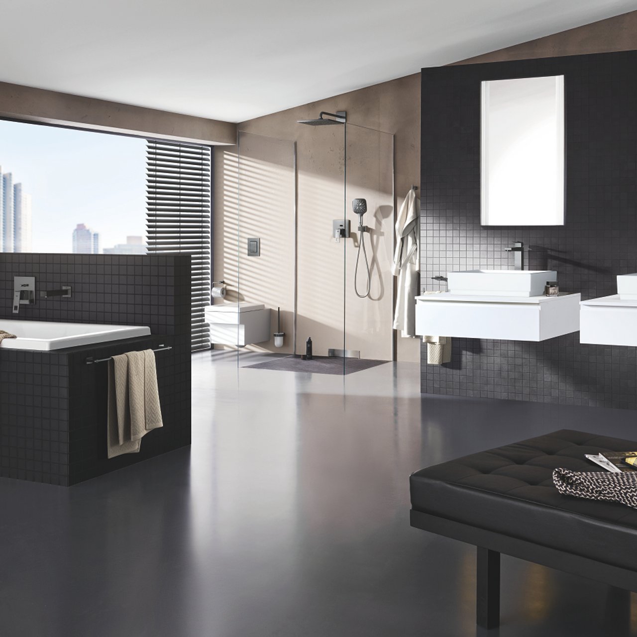 GROHE RSH 310 MONO CUBE HODEDUSJ M/DUSJARM 422MM 7,5L BØRSTET HARD GRAFITT