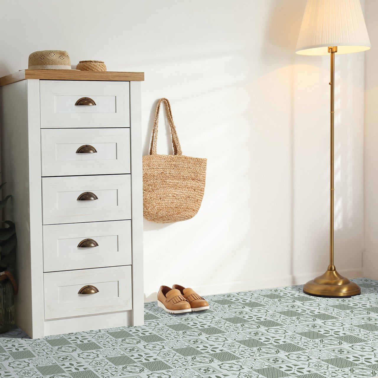 D-C-FIX CLASSIC SELVKLEBENDE GULVFLISER GREEN ORIENTAL TILES D-C-FIX CLASSIC SELVKLEBENDE GULVFLISER GREEN ORIENTAL TILES