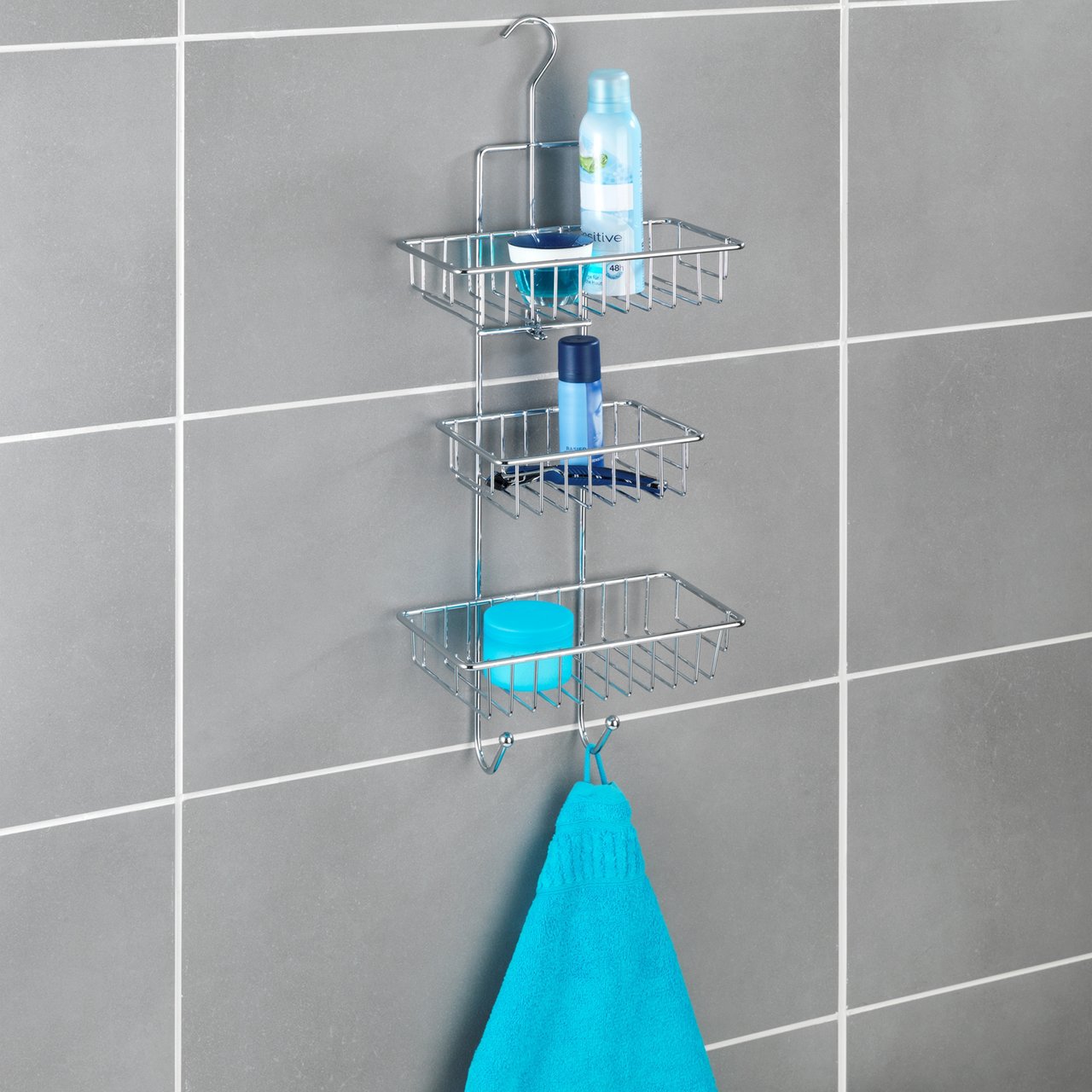 WENKO MILANO DUSHYLLE MED 3 HYLLER & 2 KROKER KROM