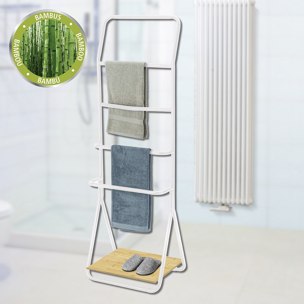 WENKO VERONA FRITTSTÅENDE HÅNDKLESTATIV M/HYLLE HVIT/BRUN WENKO VERONA FRITTSTÅENDE HÅNDKLESTATIV M/HYLLE HVIT/BRUN