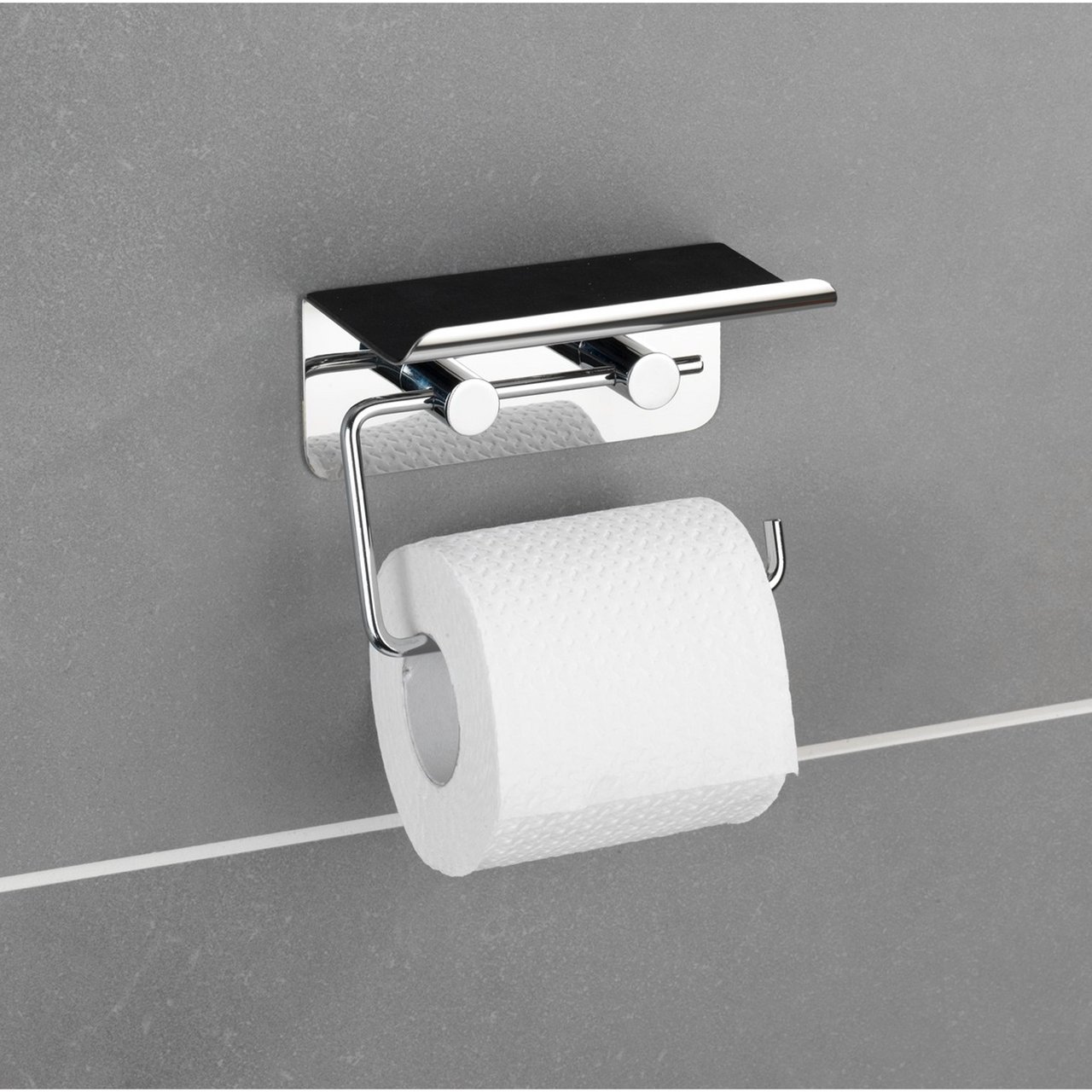 WENKO TOALETTPAPIRHOLDER MED HYLLE SELVKLEBENDE KROM WENKO TOALETTPAPIRHOLDER MED HYLLE SELVKLEBENDE KROM