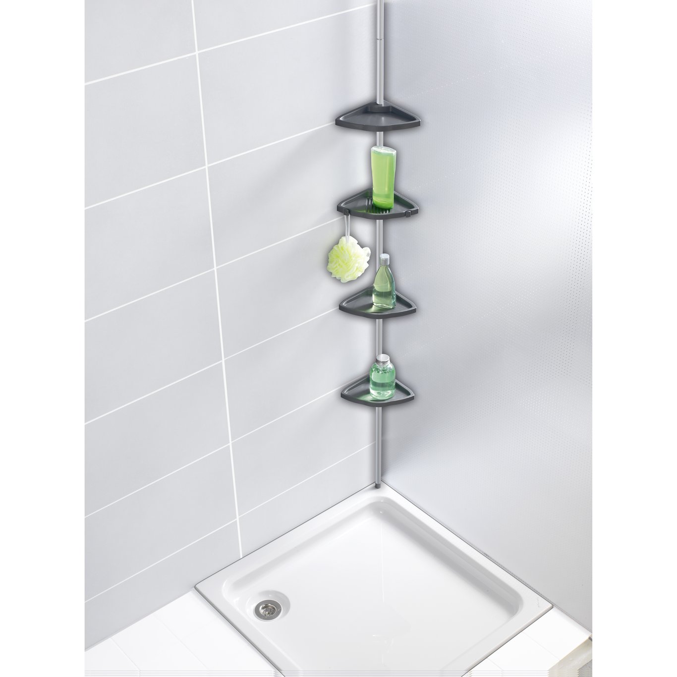 WENKO HJØRNEHYLLE M/4 HYLLER PÅ ALUSTANG SØLV WENKO HJØRNEHYLLE M/4 HYLLER PÅ ALUSTANG SØLV