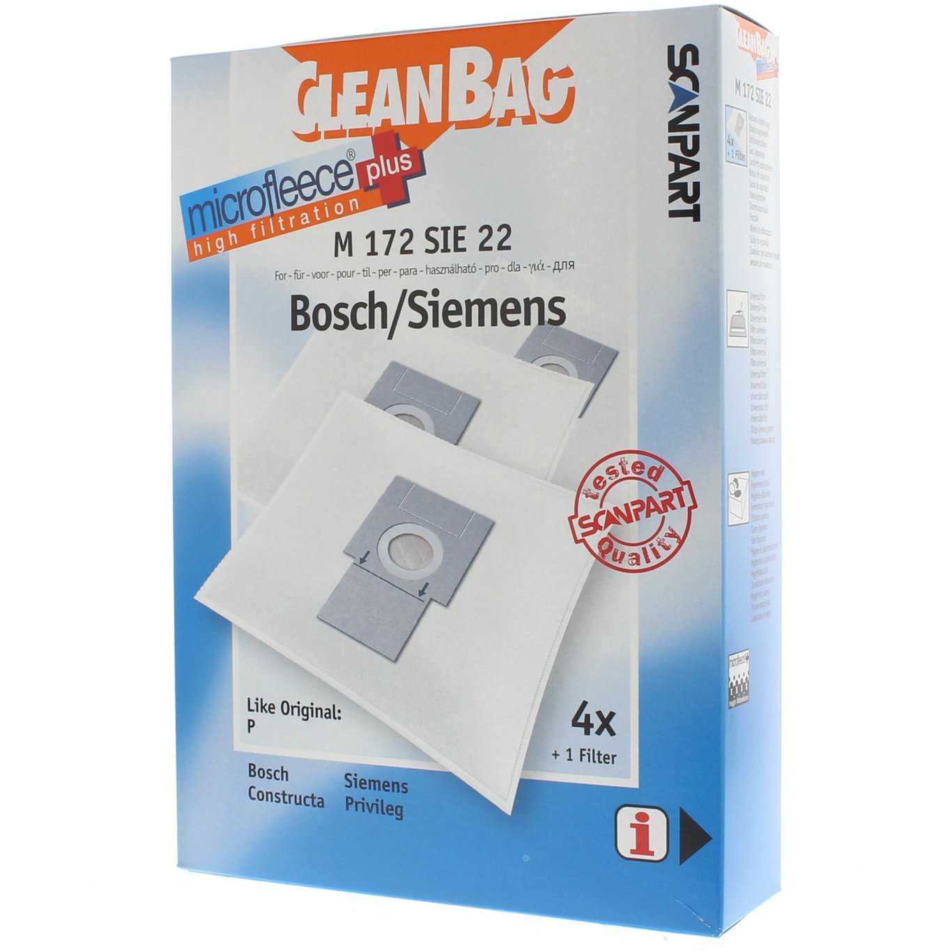 CLEANBAG STØVSUGERPOSE M 172 SIE 22 4-PK CLEANBAG STØVSUGERPOSE M 172 SIE 22 4-PK