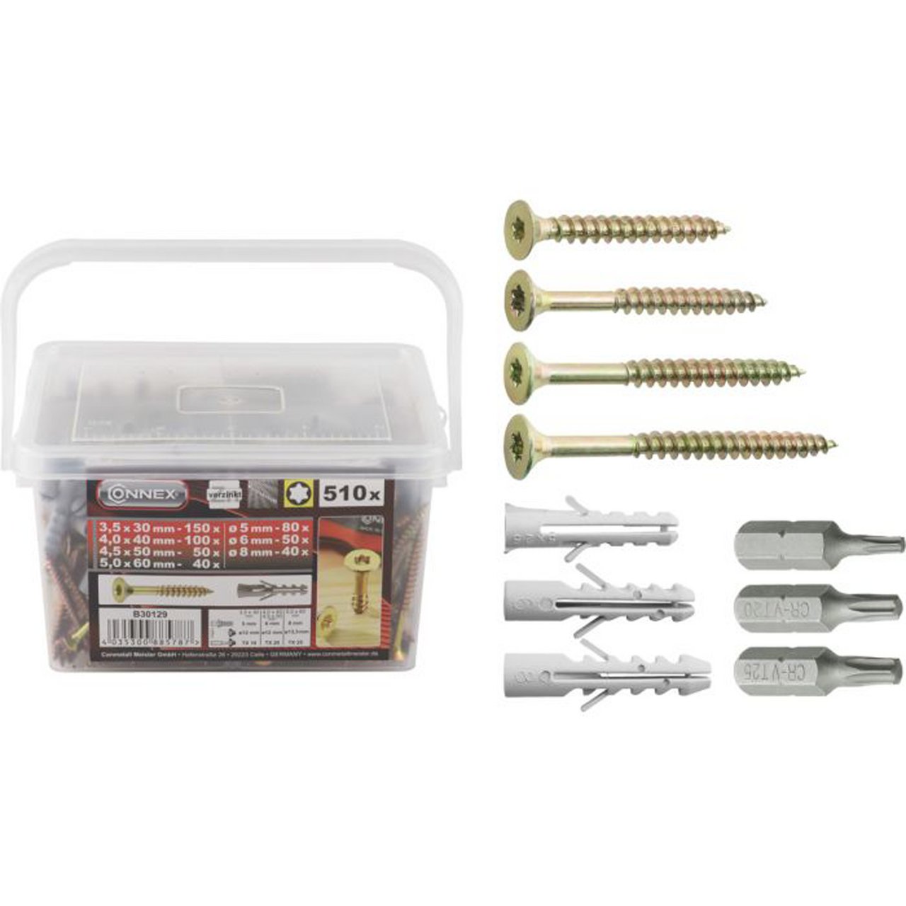 CONNEX SKRUER M/ RAWPLUGS & BITS 510 STK CONNEX SKRUER M/ RAWPLUGS & BITS 510 STK