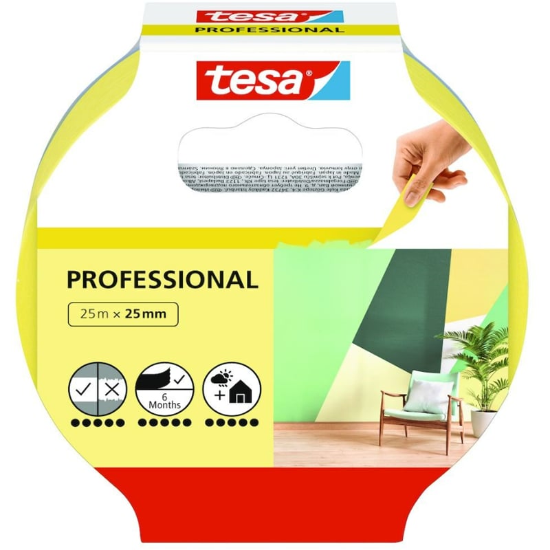TESA MALERTAPE PROFESSIONAL 25M X 25MM GUL TESA MALERTAPE PROFESSIONAL 25M X 25MM GUL