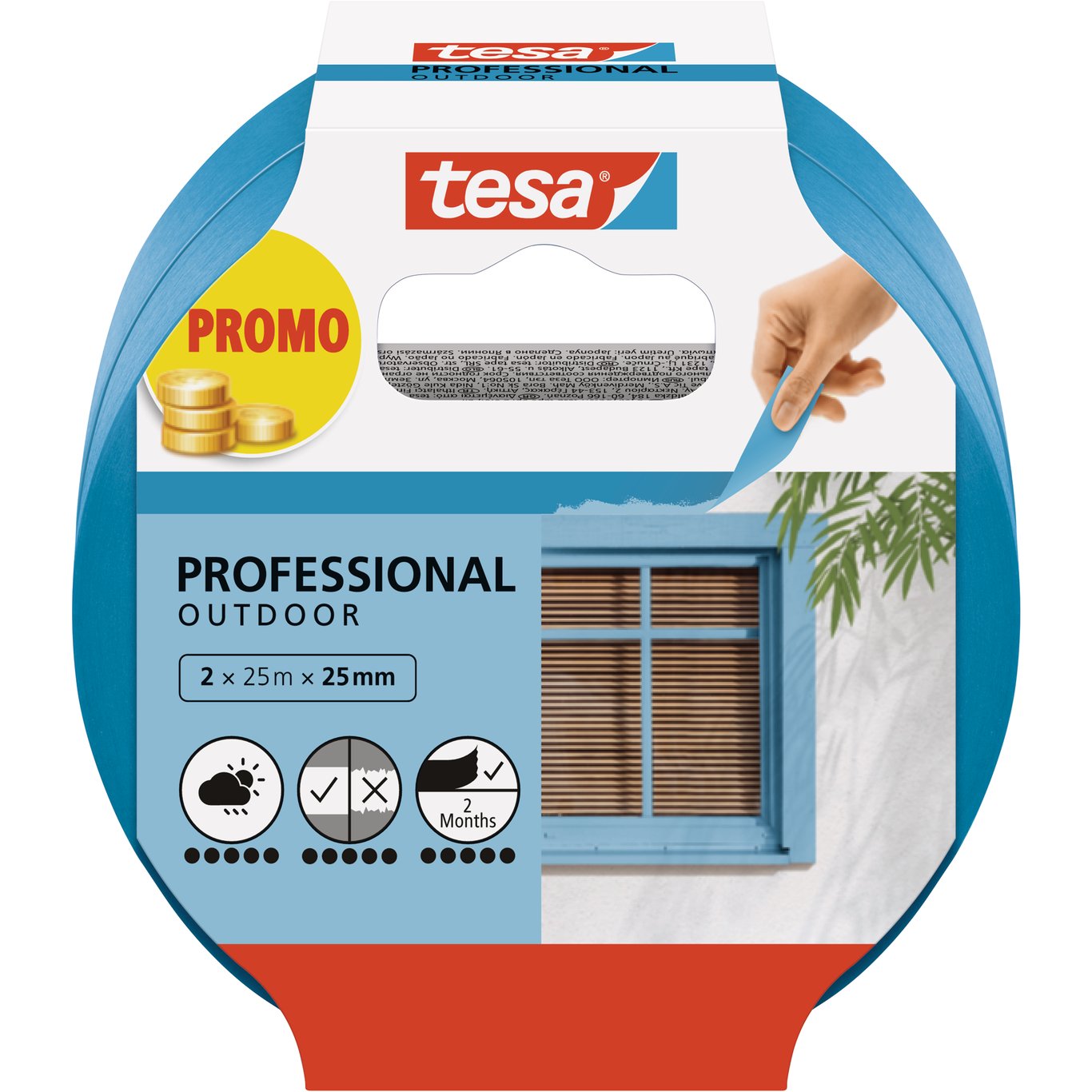 TESA MALERTAPE PROFESSIONAL OUTDOOR 25M X 25MM 2-PK TESA MALERTAPE PROFESSIONAL OUTDOOR 25M X 25MM 2-PK