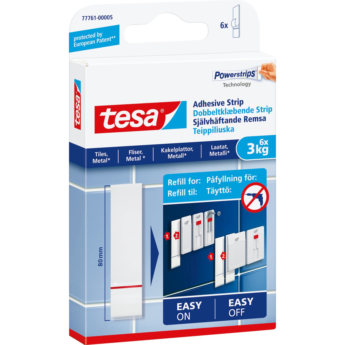 TESA POWERSTRIPS REFILL FLIS OG METALL 6X3KG TESA POWERSTRIPS REFILL FLIS OG METALL 6X3KG