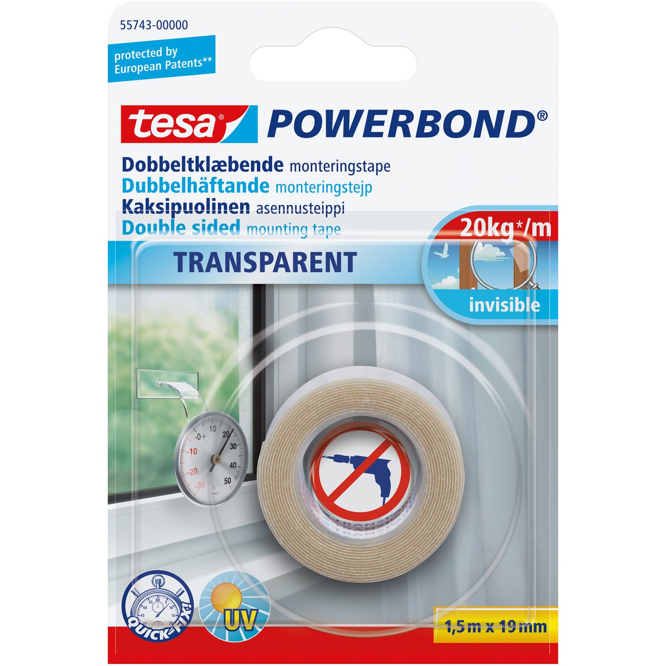 TESA DOBBELTKLEBENDE TAPE TRANSPARENT 1.5MX19MM TESA DOBBELTKLEBENDE TAPE TRANSPARENT 1.5MX19MM