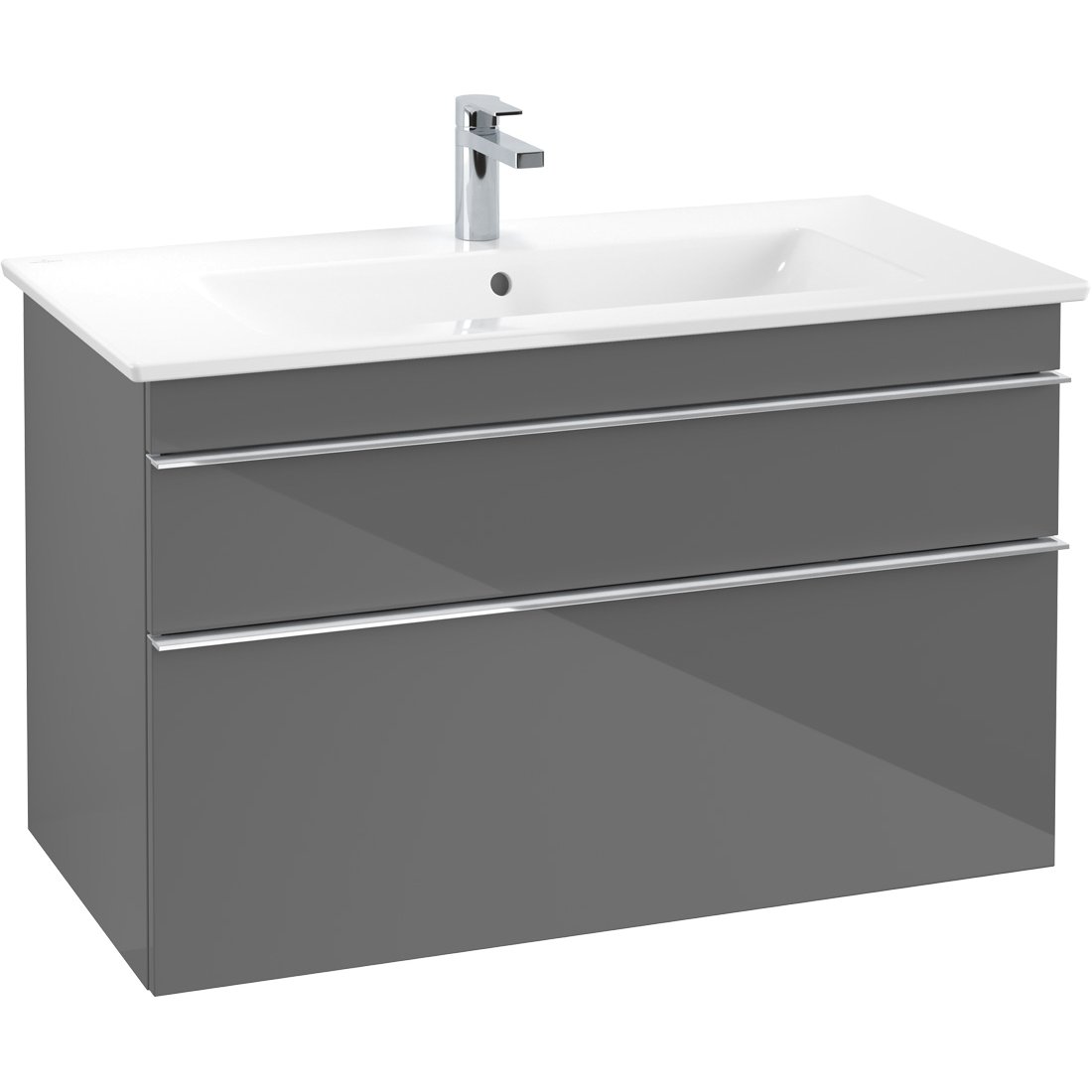 VILLEROY & BOCH VENTICELLO SERVANTSKAP GRÅ HØYGLANS M/2 SKUFFER, 953 X 590 X 477 MM VILLEROY & BOCH VENTICELLO SERVANTSKAP GRÅ HØYGLANS M/2 SKUFFER, 953 X 590 X 477 MM