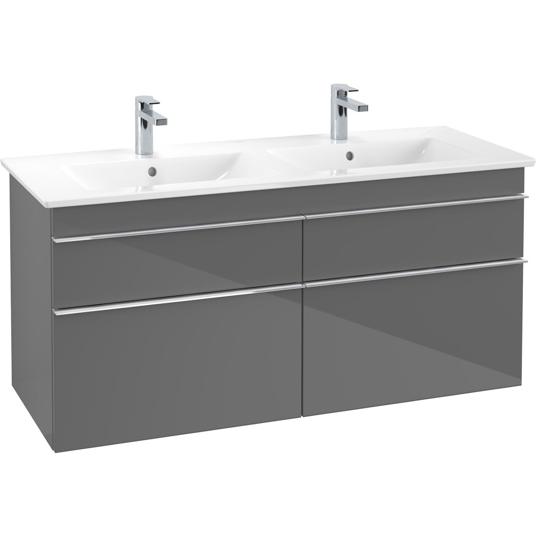 VILLEROY & BOCH VENTICELLO SERVANTSKAP GRÅ HØYGLANS M/4 SKUFFER, 1253 X 590 X 477 MM VILLEROY & BOCH VENTICELLO SERVANTSKAP GRÅ HØYGLANS M/4 SKUFFER, 1253 X 590 X 477 MM