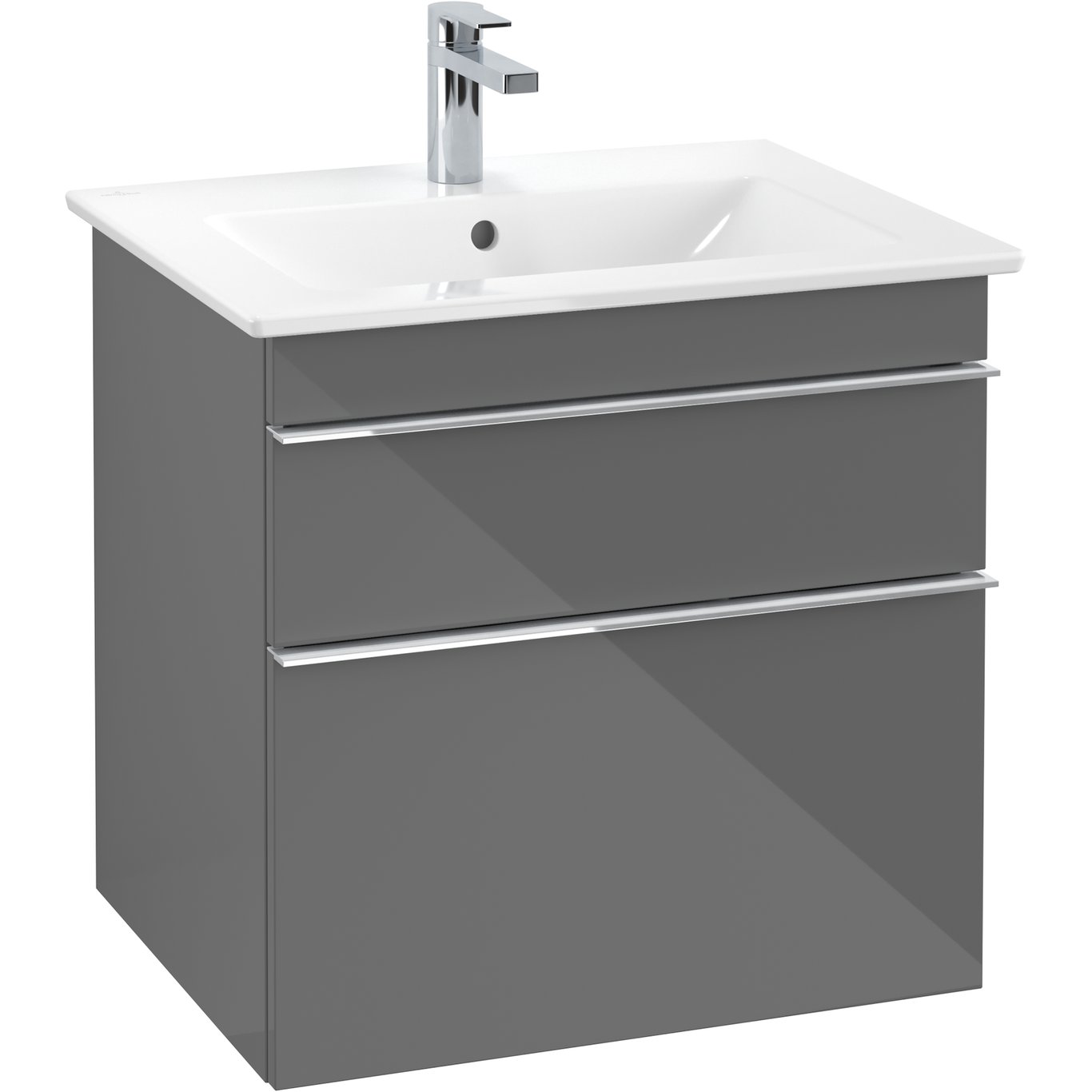VILLEROY & BOCH VENTICELLO SERVANTSKAP GRÅ HØYGLANS M/2 SKUFFER, 603 X 590 X 477 MM