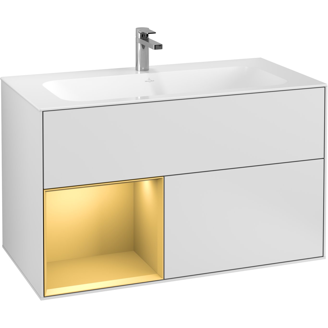 V&B FINION SERVANTSKAP 100 HVIT MATT LAKK EMOTION-LYS, VENSTRESTILT MATT GULL HYLLE V&B FINION SERVANTSKAP 100 HVIT MATT LAKK EMOTION-LYS, VENSTRESTILT MATT GULL HYLLE