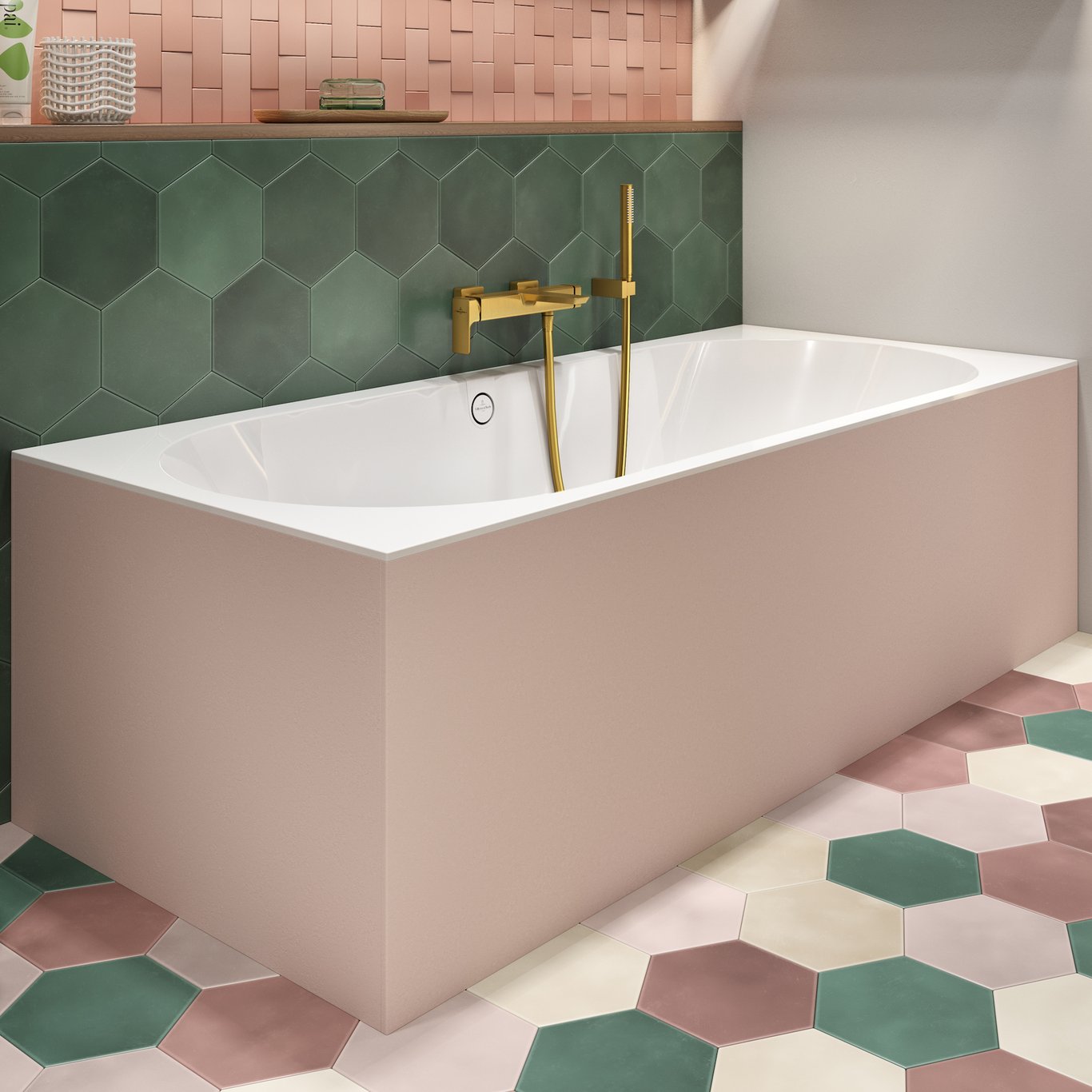 V&B OBERON 2.0 BADEKAR 180X80 FOR INNBYGGING HVIT ALPIN M/AVLØPSSETT I HVIT/KROM