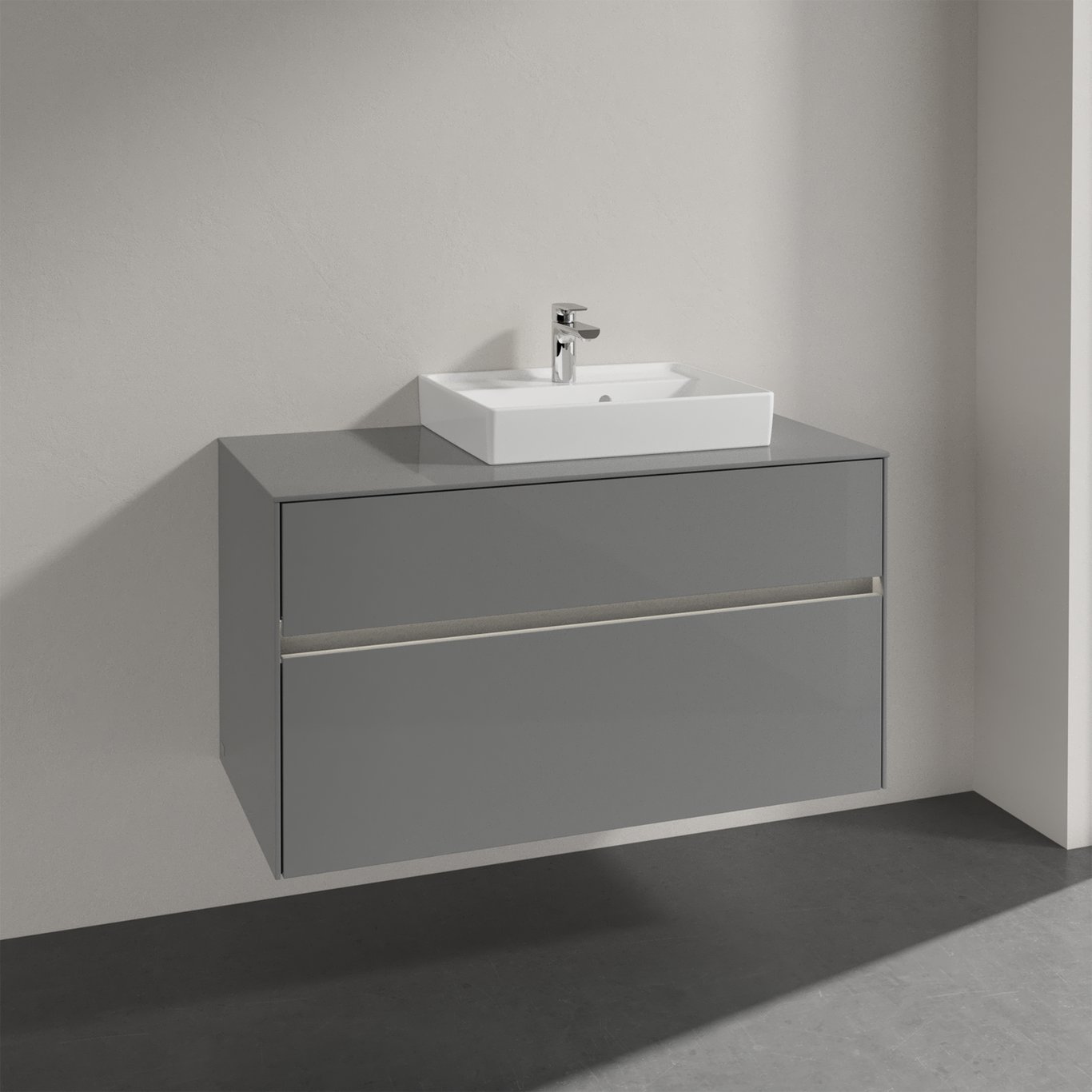 V&B COLLARO SERVANTSKAP 100 M/LYS FOR SERVANT HØYRE 50 M/2 SKUFFER GRÅ HØYGLANS