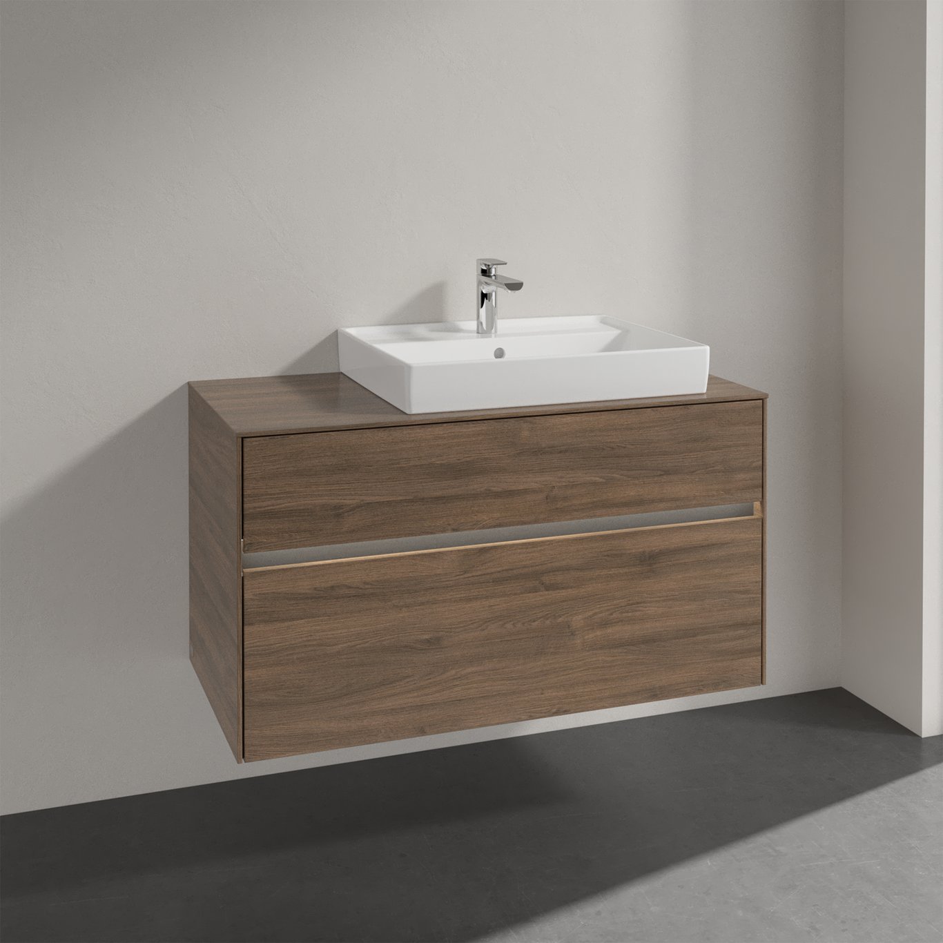 VILLEROY & BOCH COLLARO SERVANTSKAP 100 M/LYS FOR SERVANT HØYRE 60 CM M/2 SKUFFER ARIZONA EIK VILLEROY & BOCH COLLARO SERVANTSKAP 100 M/LYS FOR SERVANT HØYRE 60 CM M/2 SKUFFER ARIZONA EIK