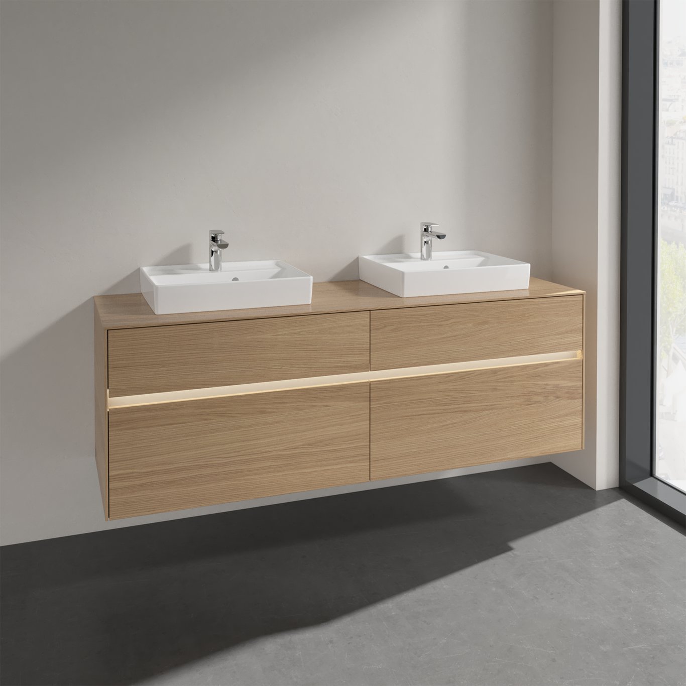 VILLEROY & BOCH COLLARO SERVANTSKAP 160 M/LYS FOR 2STK SERVANT 50 CM M/4 SKUFFER NORDISK EIK VILLEROY & BOCH COLLARO SERVANTSKAP 160 M/LYS FOR 2STK SERVANT 50 CM M/4 SKUFFER NORDISK EIK