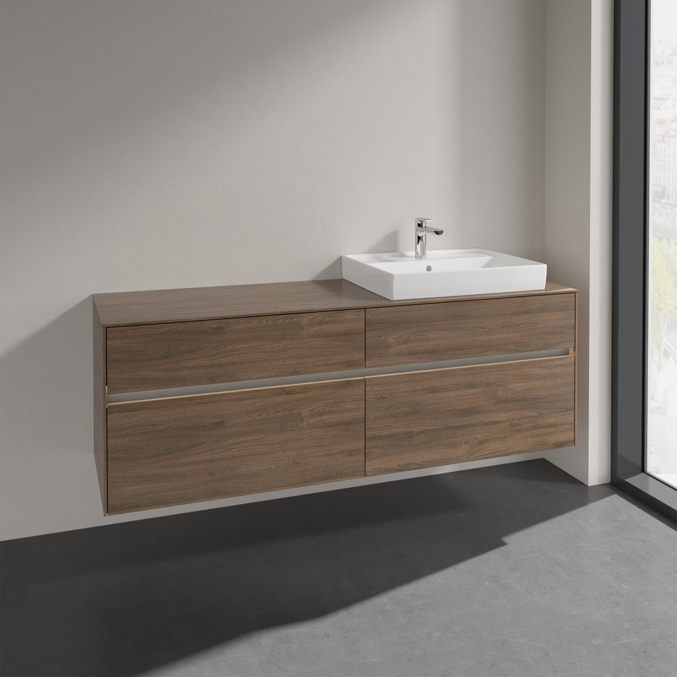 VILLEROY & BOCH COLLARO SERVANTSKAP 160 M/LYS FOR SERVANT HØYRE 60 CM M/4 SKUFFER ARIZONA EIK VILLEROY & BOCH COLLARO SERVANTSKAP 160 M/LYS FOR SERVANT HØYRE 60 CM M/4 SKUFFER ARIZONA EIK