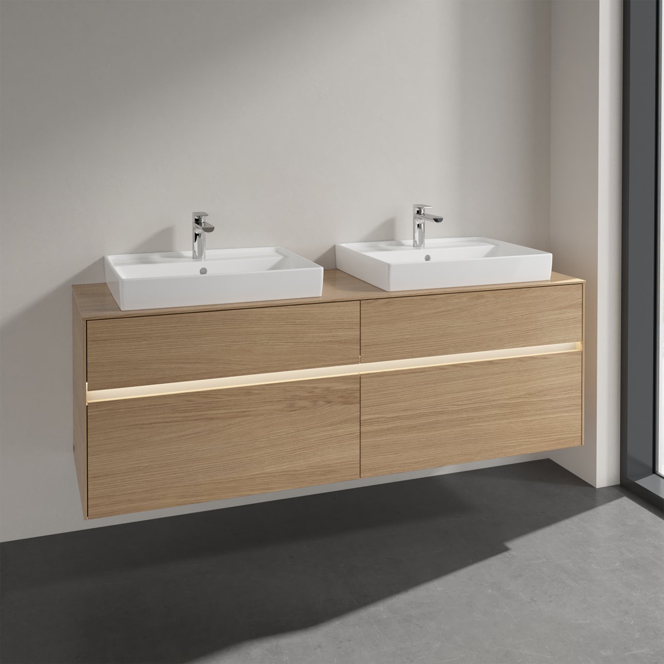 VILLEROY & BOCH COLLARO SERVANTSKAP 160 M/LYS FOR 2STK SERVANT 60 CM M/4 SKUFFER NORDISK EIK VILLEROY & BOCH COLLARO SERVANTSKAP 160 M/LYS FOR 2STK SERVANT 60 CM M/4 SKUFFER NORDISK EIK