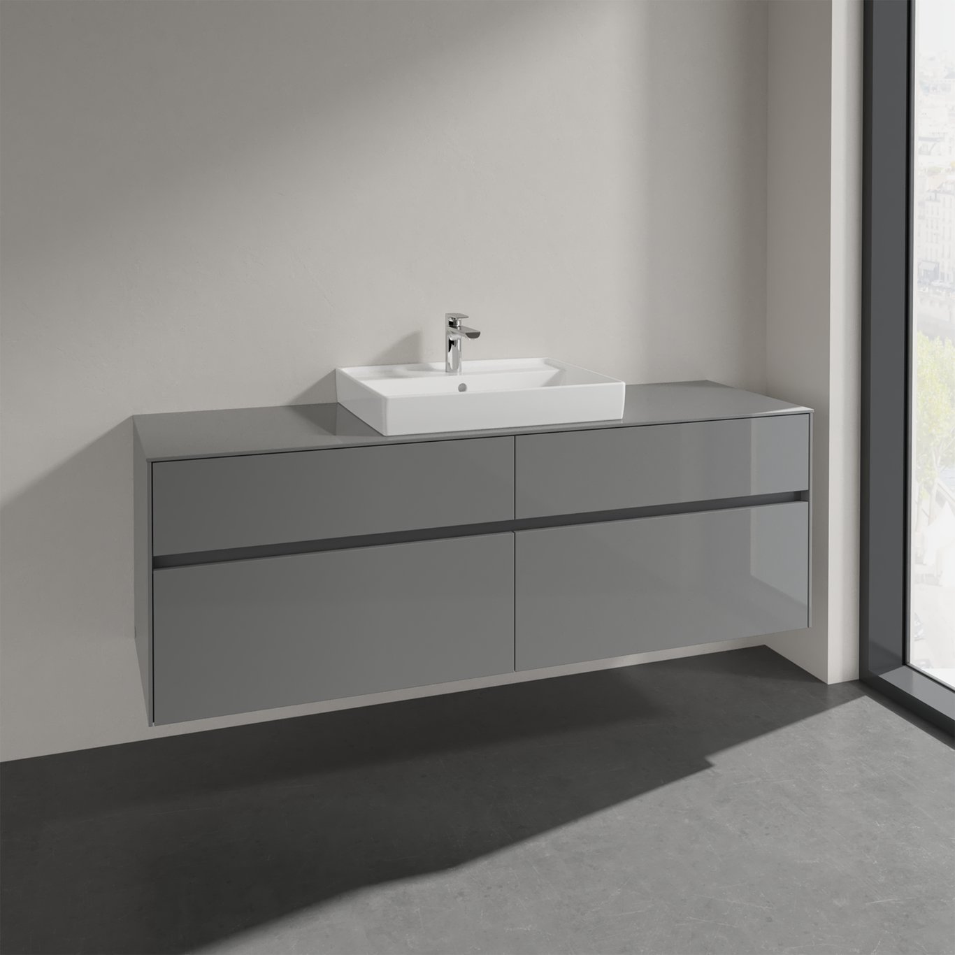 VILLEROY & BOCH COLLARO SERVANTSKAP 160 FOR SERVANT MIDT 60 CM M/4 SKUFFER GRÅ HØYGLANS VILLEROY & BOCH COLLARO SERVANTSKAP 160 FOR SERVANT MIDT 60 CM M/4 SKUFFER GRÅ HØYGLANS