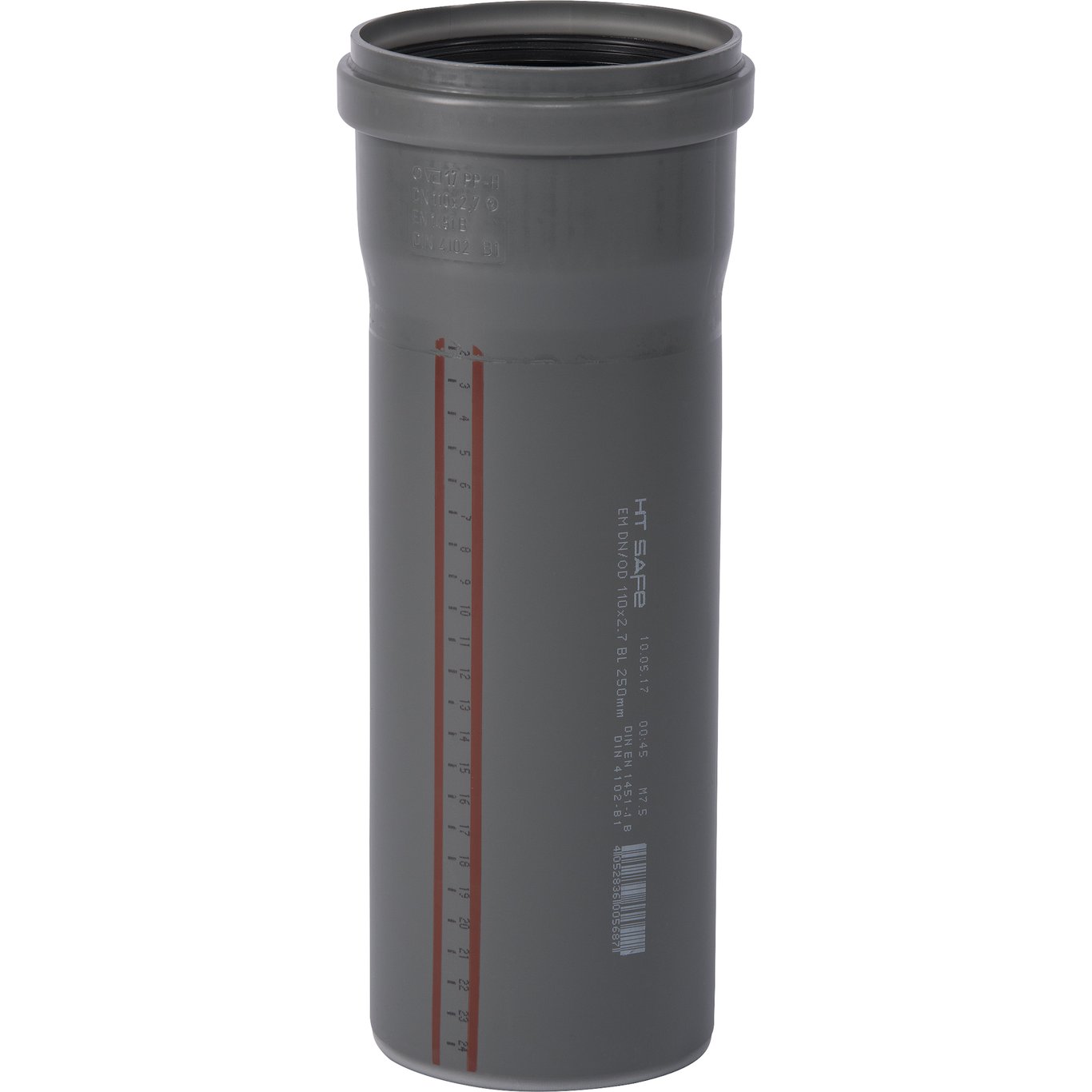 HT SAFE AVLØPSRØR M/MUFFE PP GRÅ 110X250MM HT SAFE AVLØPSRØR M/MUFFE PP GRÅ 110X250MM