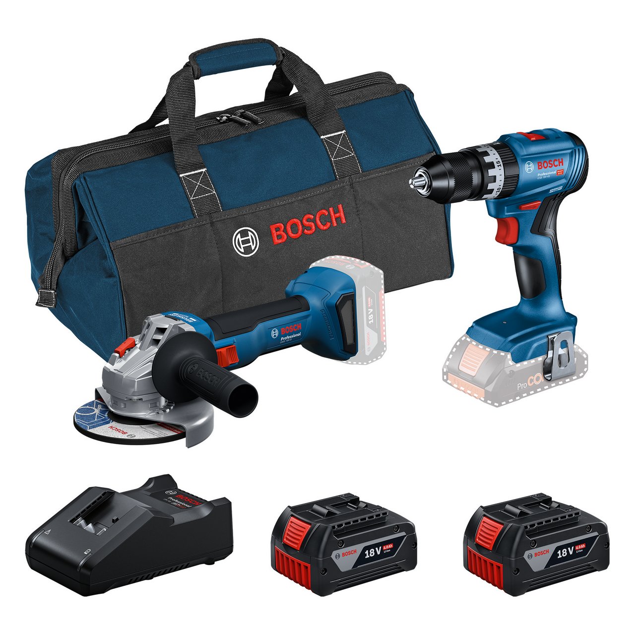 BOSCH VERKTØYSETT GSB18V-45 GWS18V-8 2X4AH GAL