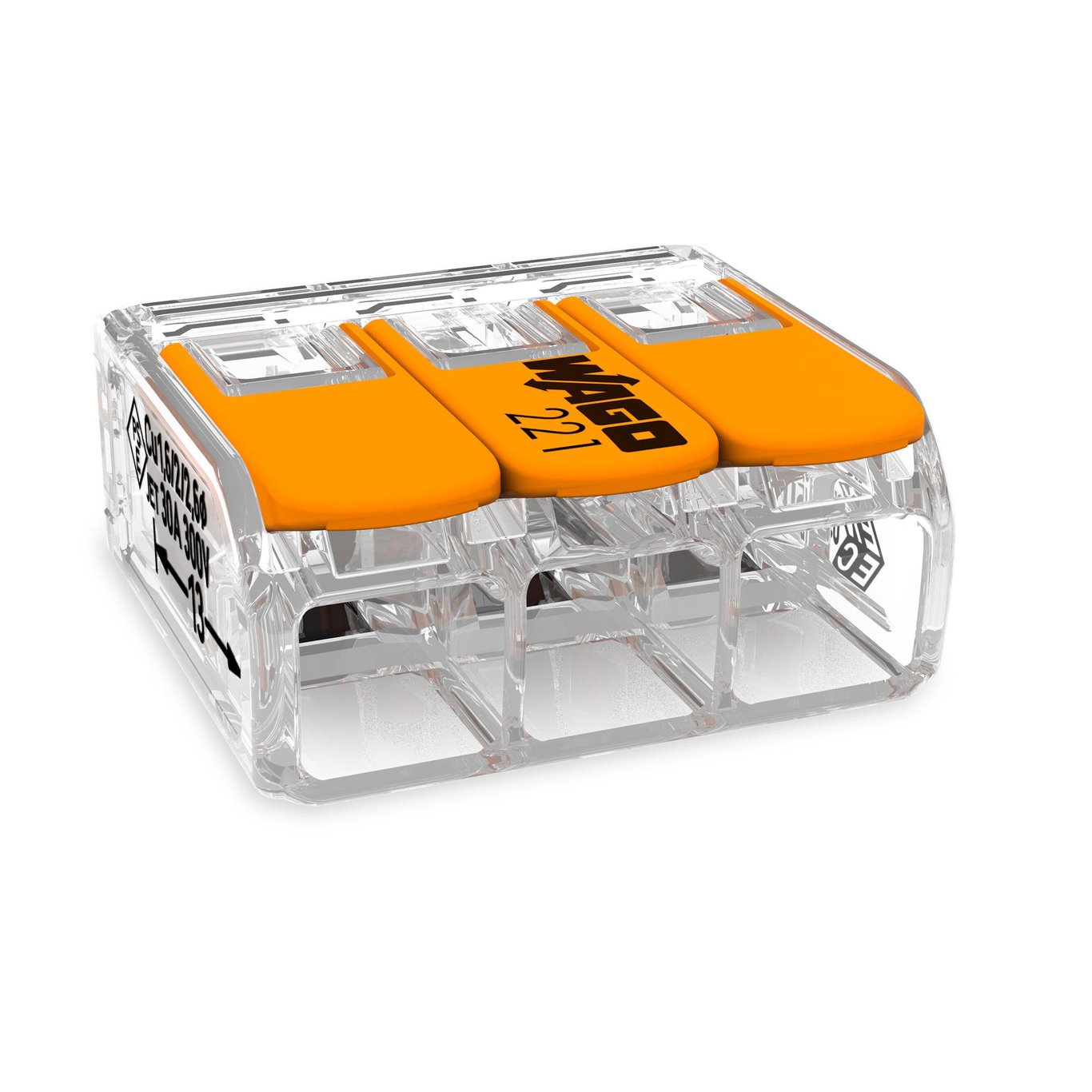 WAGO 221-613 3-LEDER KOBLINGSKLEMME TRANSPARENT 30 STK WAGO 221-613 3-LEDER KOBLINGSKLEMME TRANSPARENT 30 STK