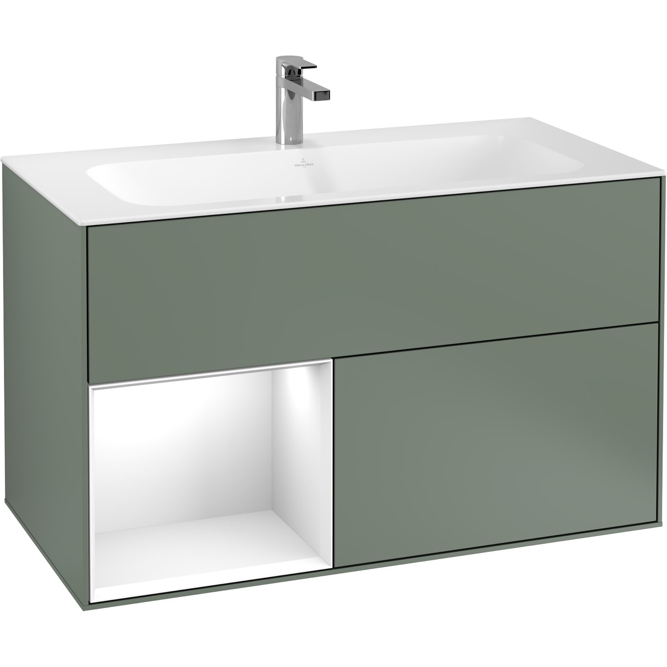 V&B FINION SERVANTSKAP 100 OLIVEN MATT LAKK M/LYS, VENSTRESTILT HVIT HYLLE V&B FINION SERVANTSKAP 100 OLIVEN MATT LAKK M/LYS, VENSTRESTILT HVIT HYLLE