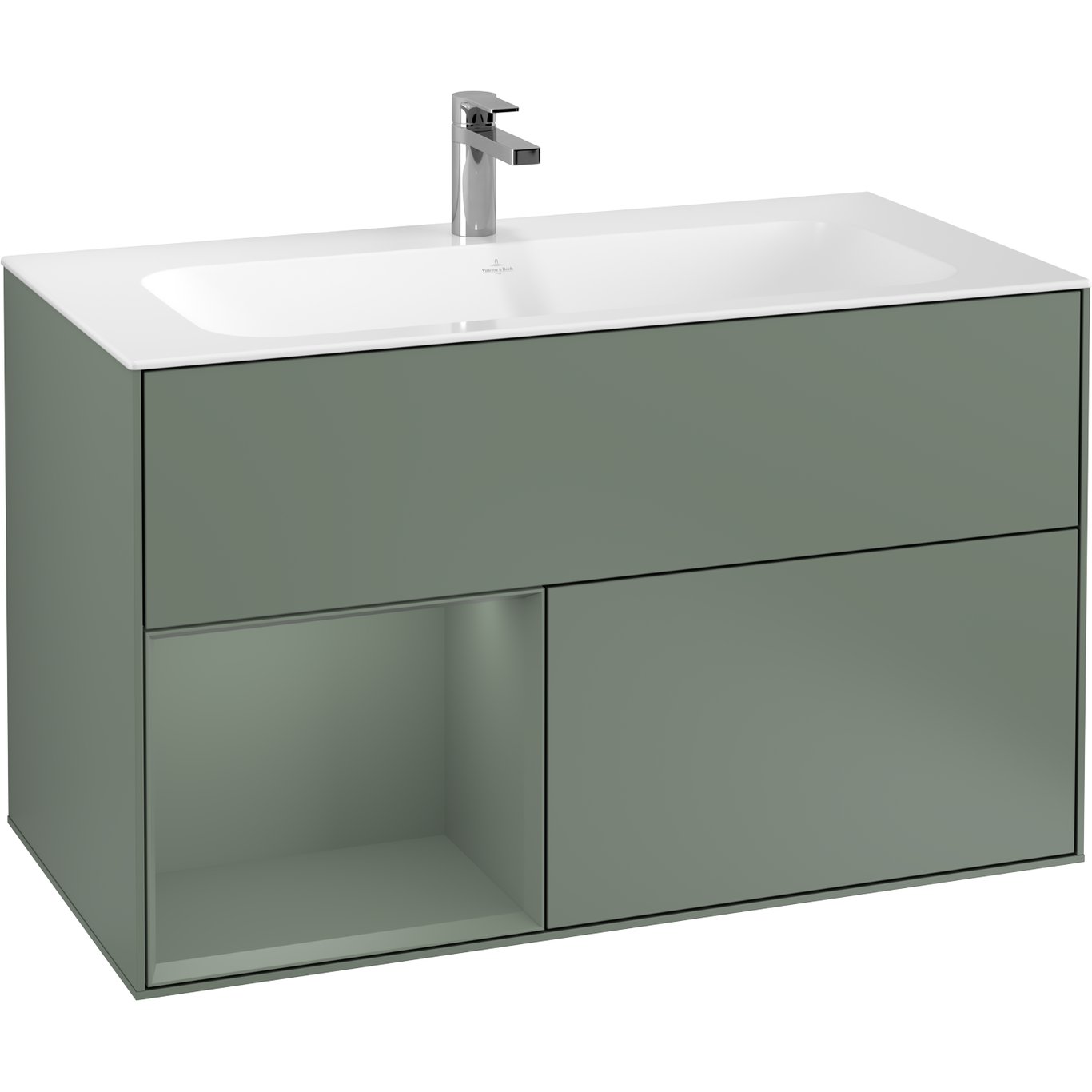V&B FINION SERVANTSKAP 100 OLIVEN MATT LAKK M/LYS, VENSTRESTILT OLIVENGRØNN HYLLE V&B FINION SERVANTSKAP 100 OLIVEN MATT LAKK M/LYS, VENSTRESTILT OLIVENGRØNN HYLLE