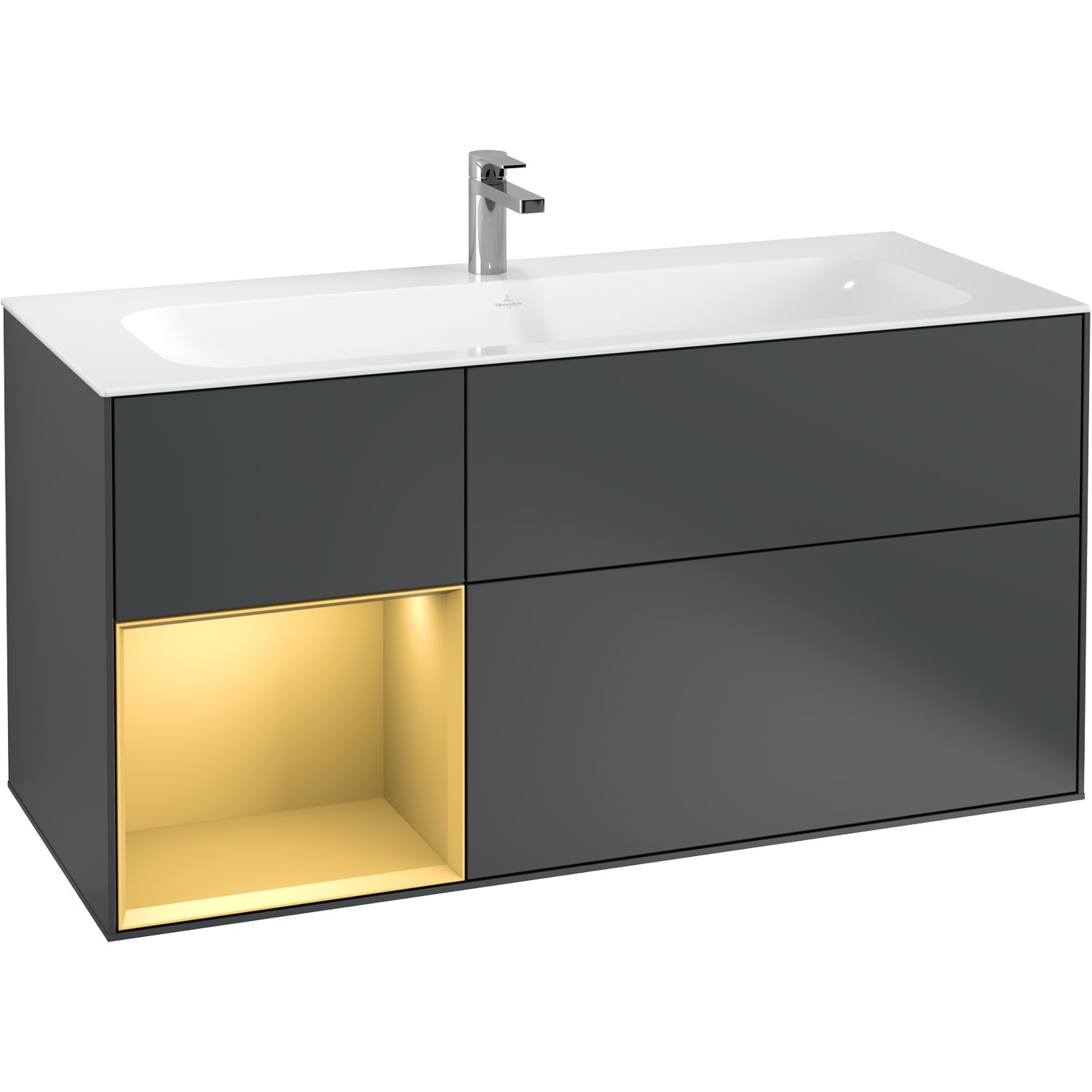 V&B FINION SERVANTSKAP 120 MIDNATTSBLÅ MATT LAKK M/LYS, VENSTRESTILT MATT GULL HYLLE